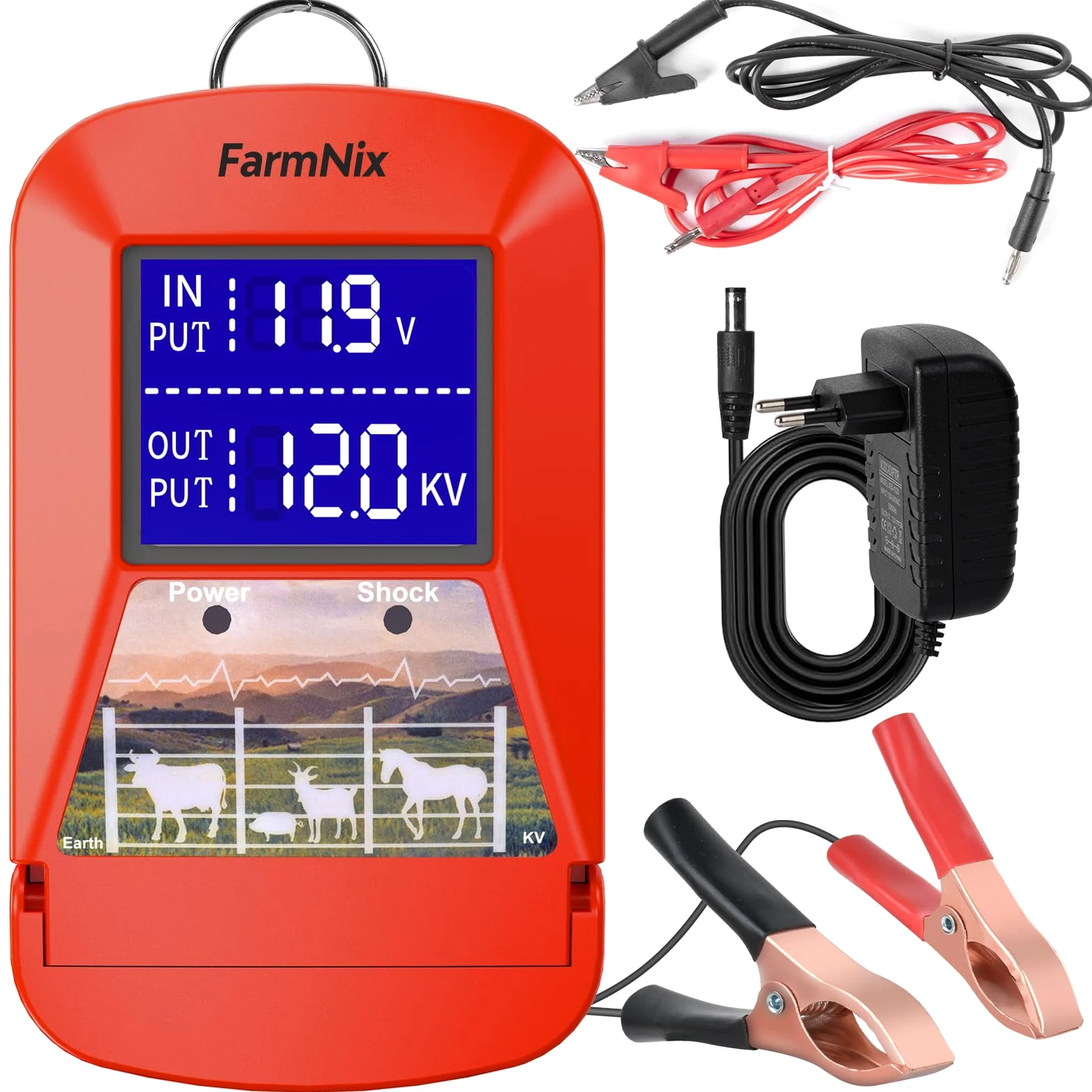 Elettrificatore Recinto 12V con Display LED, Recinto Elettrico 3J 230V fino a 24 KM, Alimentazione Multipla (Rete/Batteria/Solare), Caricatore Recinto Elettrico per Fattoria, Bestiame e Cavalli