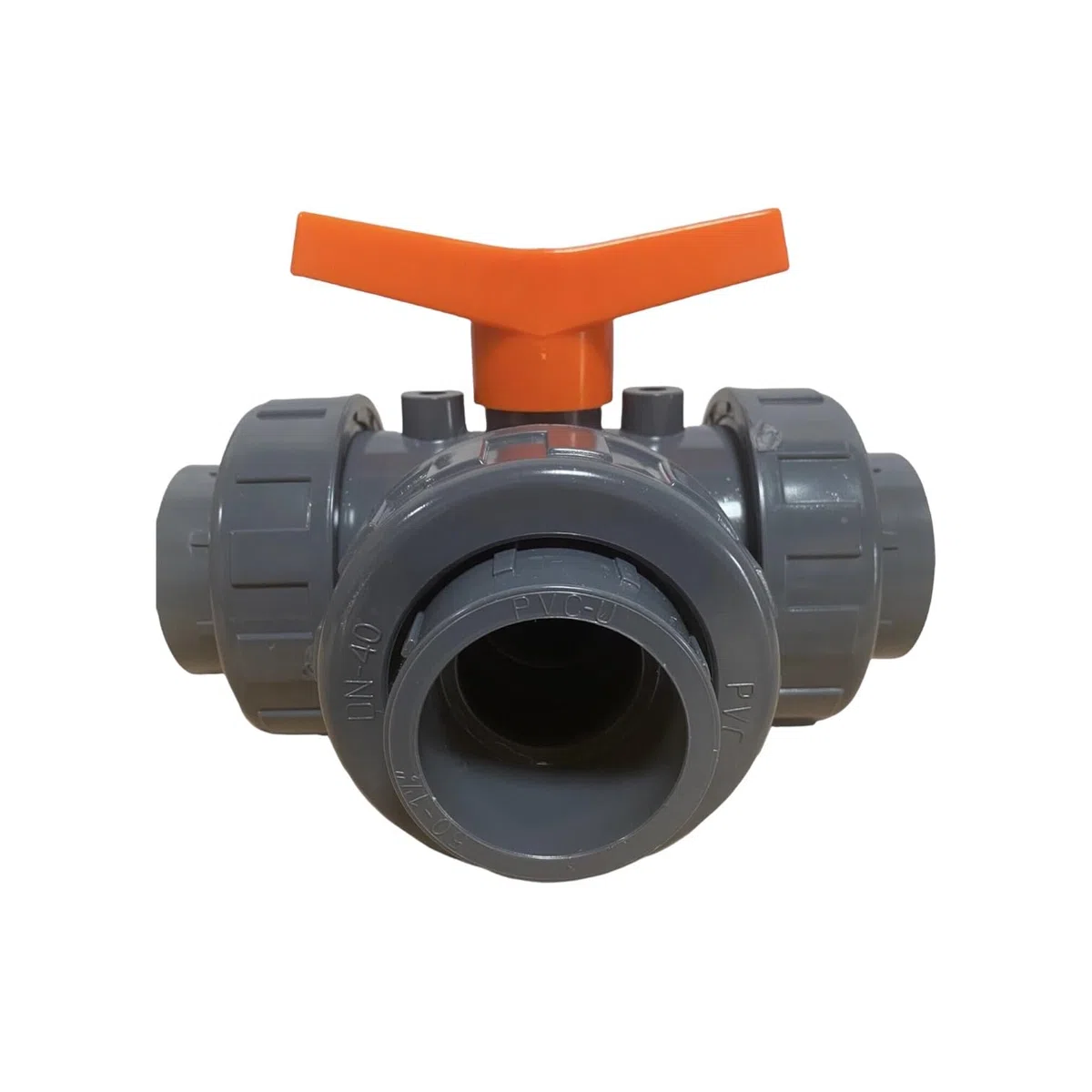 Valvola a sfera a 3 vie in PVC, DN63, foro a T, manicotto adesivo, valvola in PVC-U di qualità industriale, per ingegneria idrica e sistemi di tubazioni