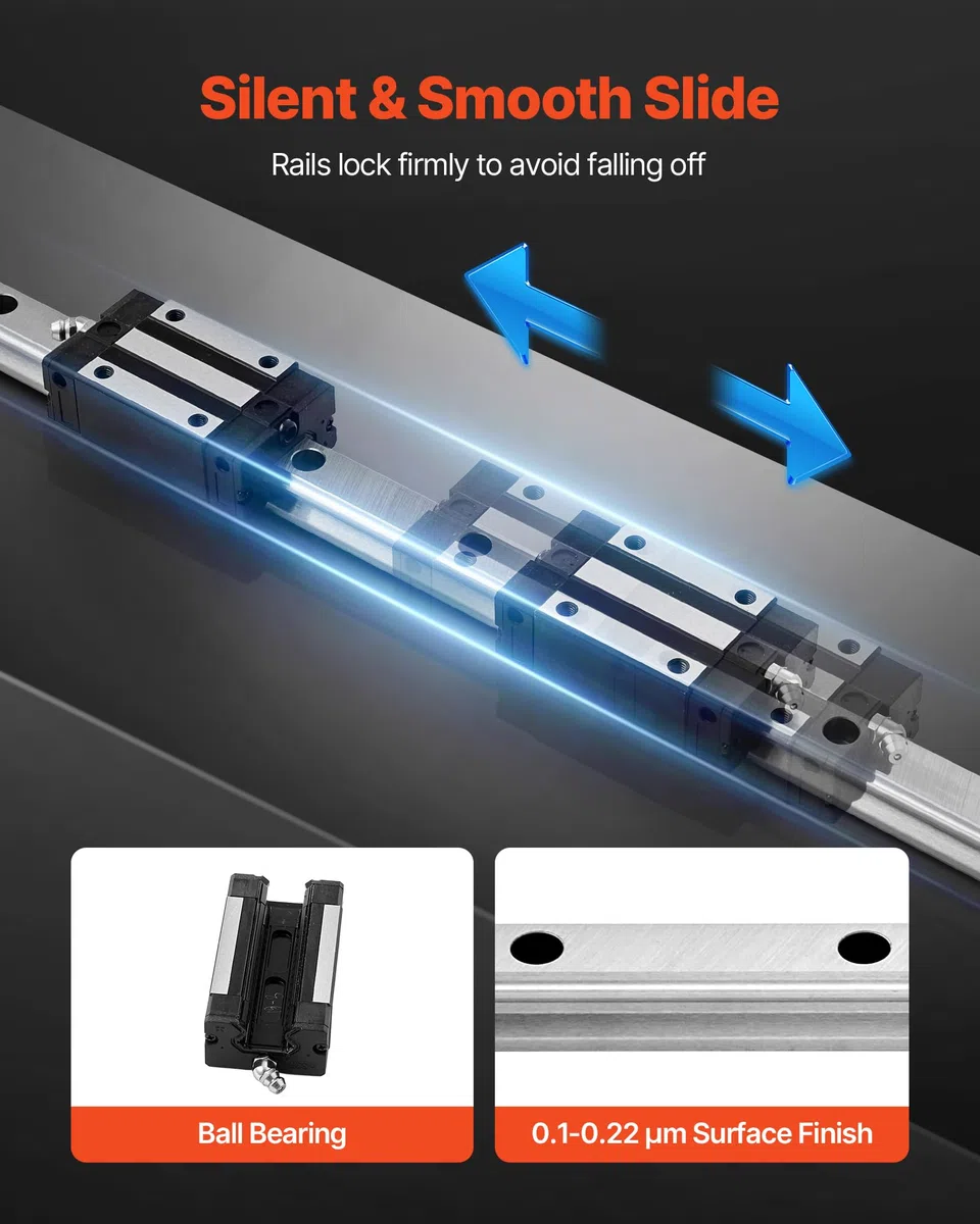 VEVOR Kit Guida Lineare HGR20 2 pezzi da 2000 mm, Guide Lineari 4 Blocchi di Scorrimento con Cuscinetti, Kit Antiruggine per Fai da te, Router CNC, Torni, Fresatrici, Stampanti 3D