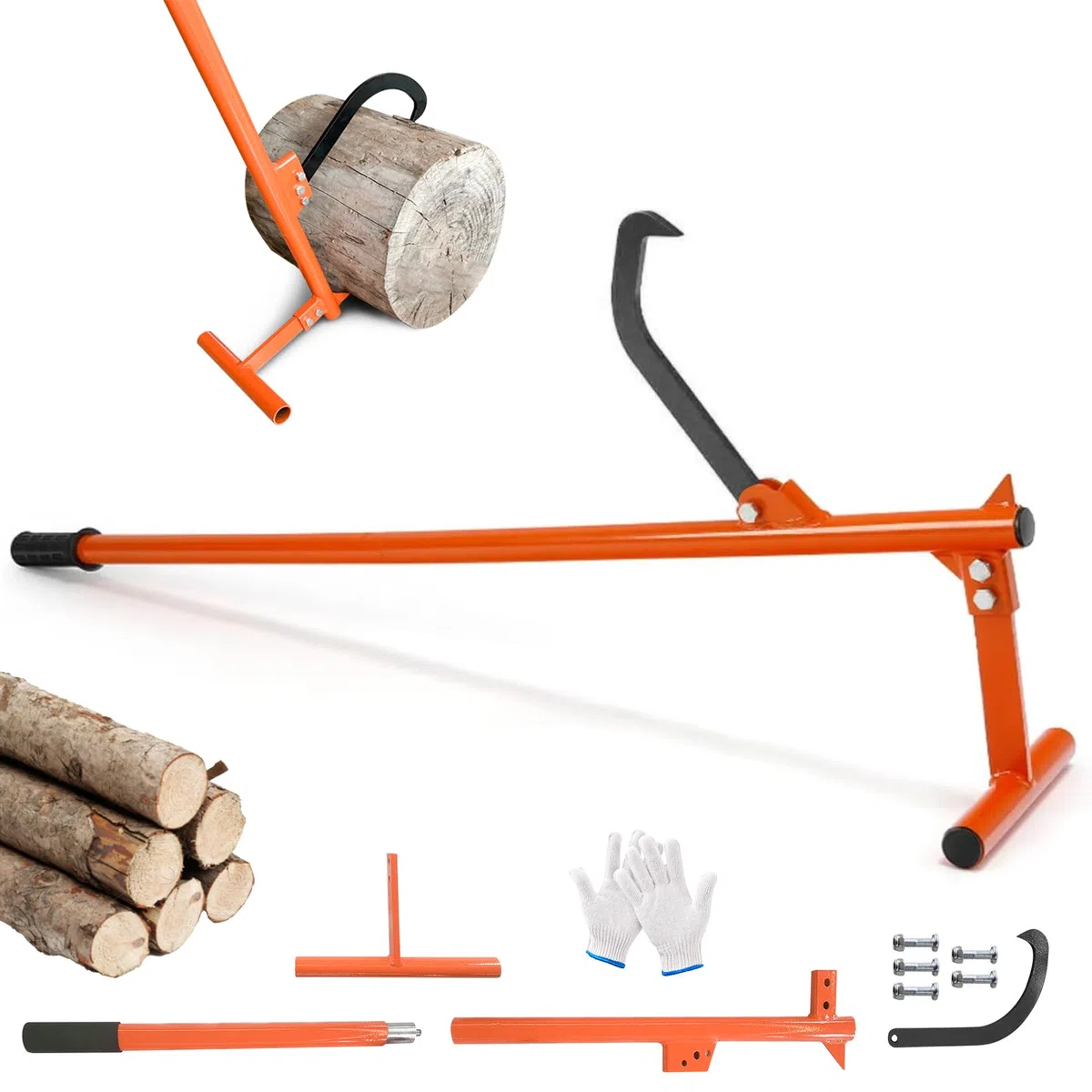 Sollevatore a cascate, 130 cm, con gancio reversibile, apertura max 32 cm, sollevatore di bordi forgiato con gancio reversibile e impugnatura antiscivolo, sollevatore per la caduta di alberi, per