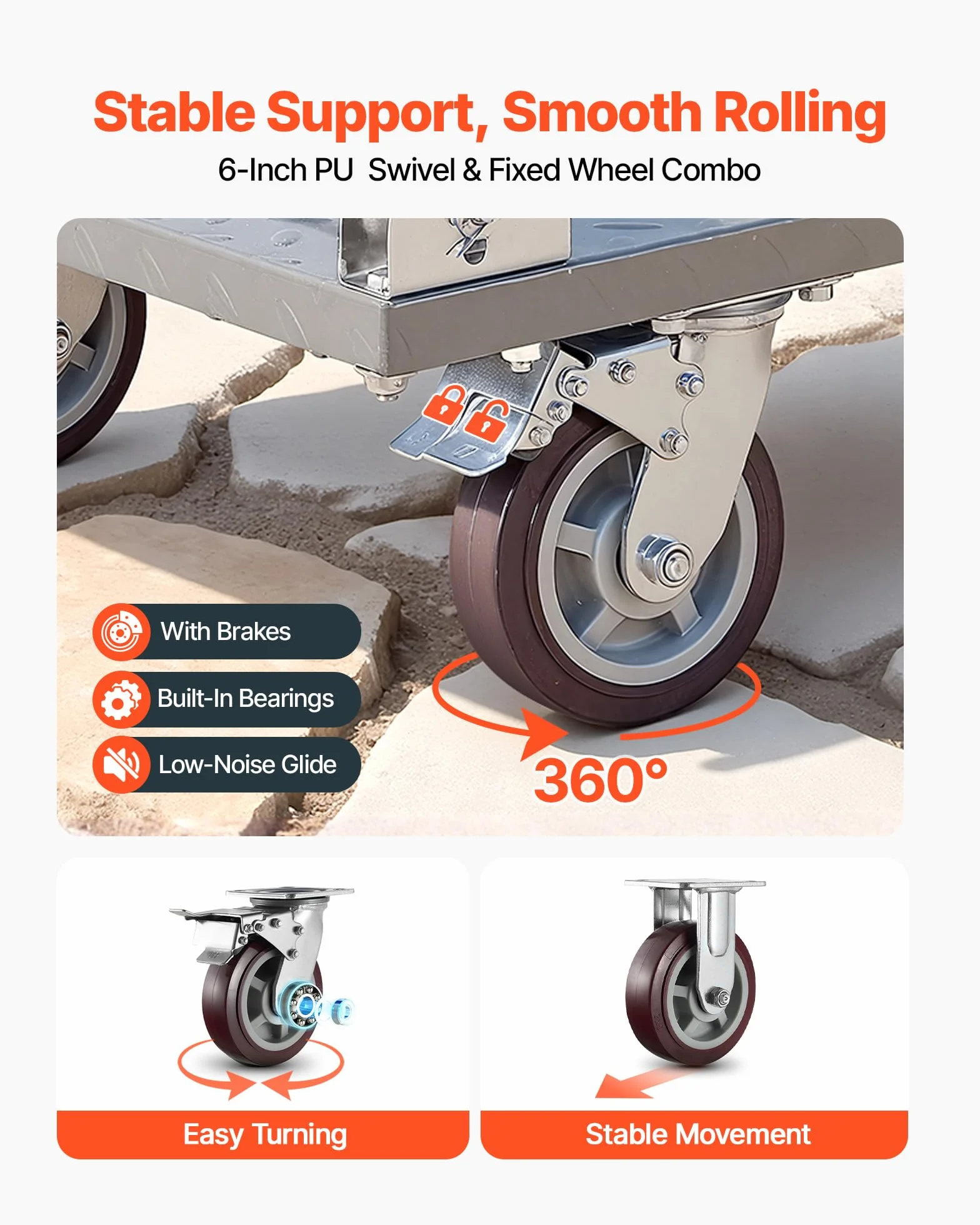 VEVOR Carrello da Trasporto a Piattaforma Capacità Carico max. 1202,02 kg, Carrello con Pianale Maniglia Doppia Pianale per Trasporto di Pacchi Merci Traslochi 1220 x 610 x 920 mm Ruote Girevoli