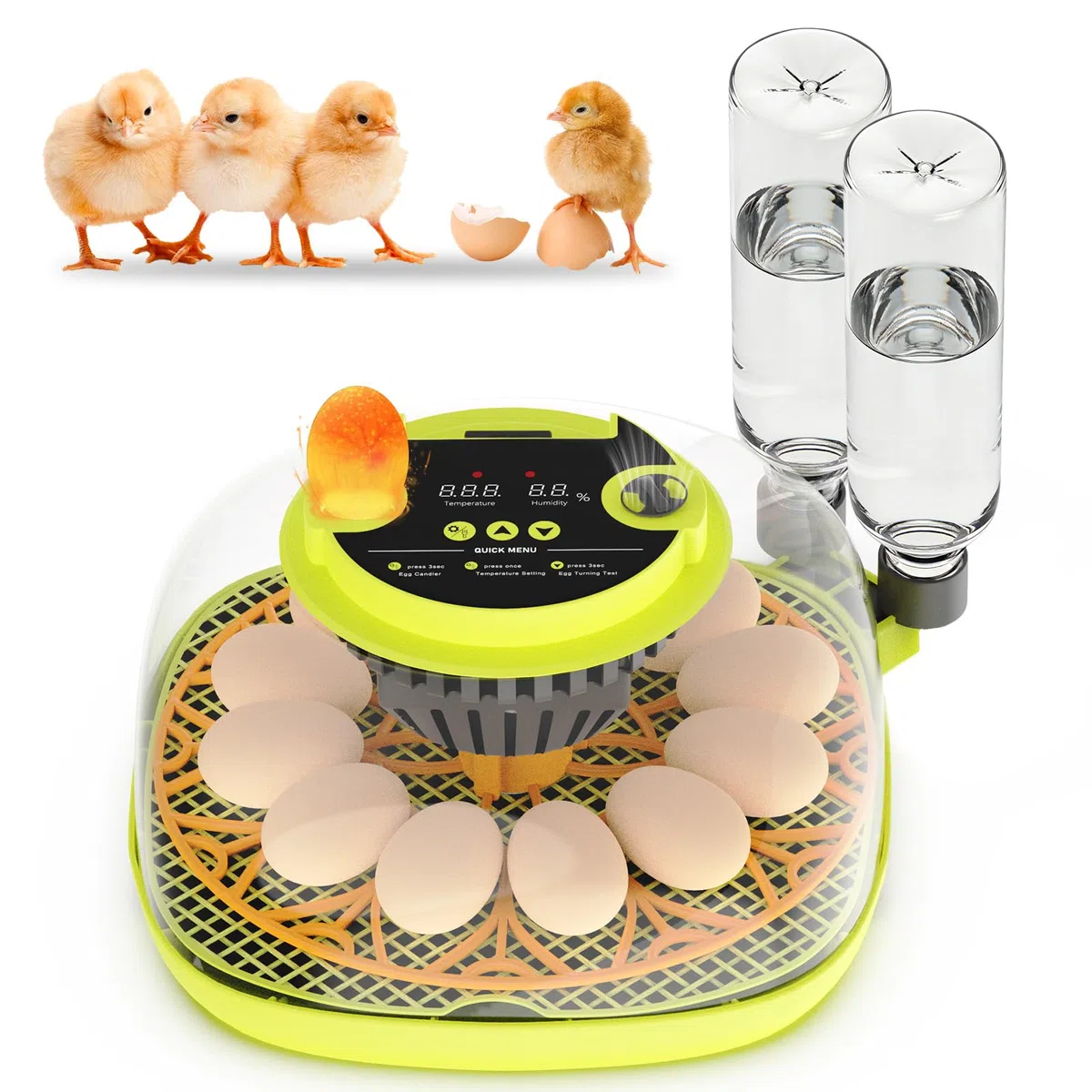 Incubatrice per Uova Automatica, 12 Uova, con Aggiunta Automatica Dell'Acqua, Girauova Automatico, Controllo Temperatura e Umidità, Funzione Speratura , Visuale a 360°, per Galline, Quaglie, Anatre(B)