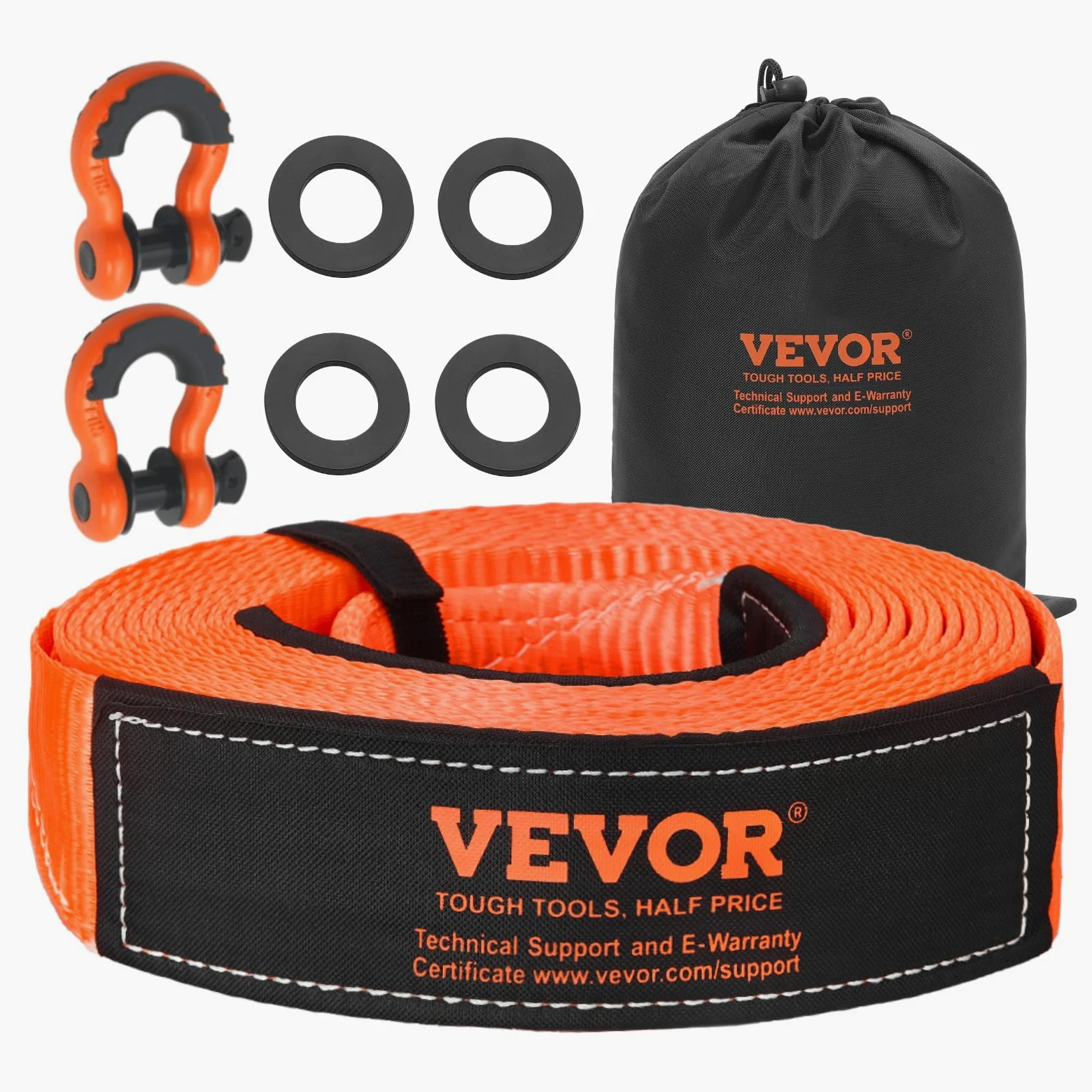VEVOR Kit di Recupero con Cinghia di Traino per Impieghi Gravosi, Cinghia per Verricello Salva-Albero 76,2 mm x 9,1 m Resistenza alla Rottura di 16329 kg Triplo Anello Rinforzato, per Jeep, SUV, ATV