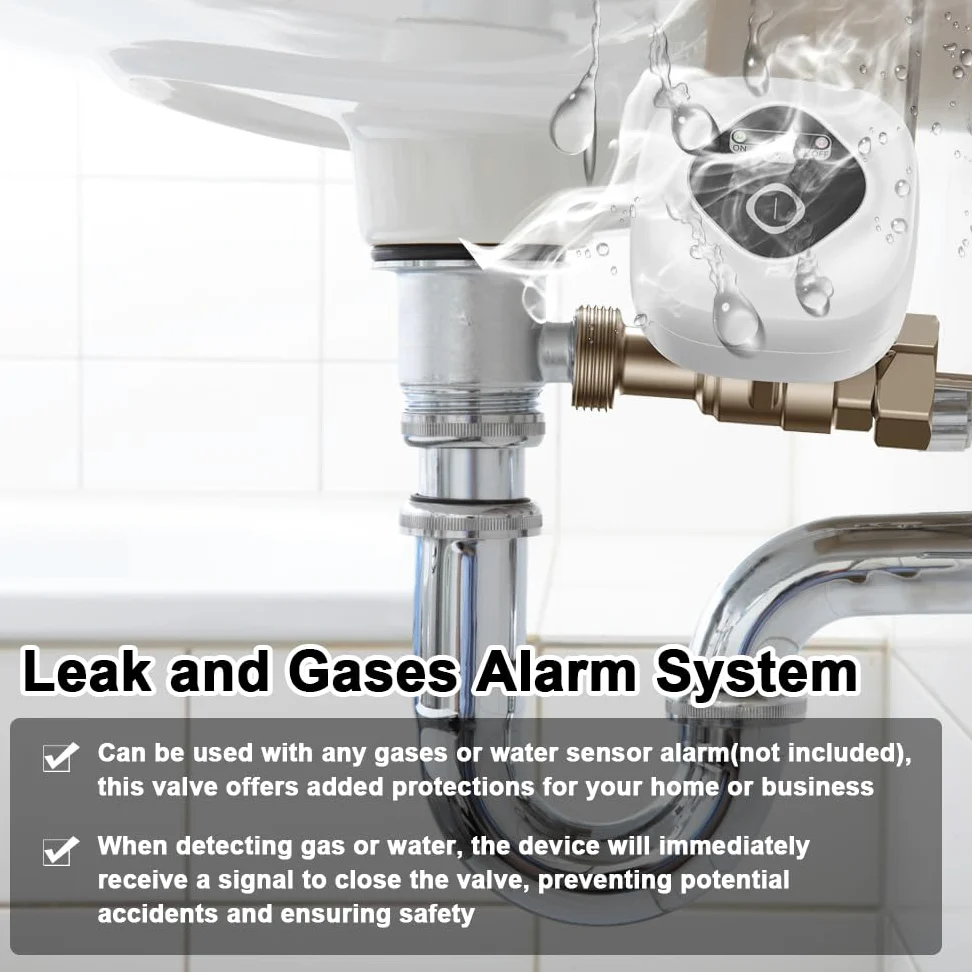 Valvola a sfera WiFi intelligente, valvola di spegnimento automatico dell'acqua, supporta il controllo app, 3 modalità di temporizzazione, allarme perdite di acqua e gas, compatibile con assistente