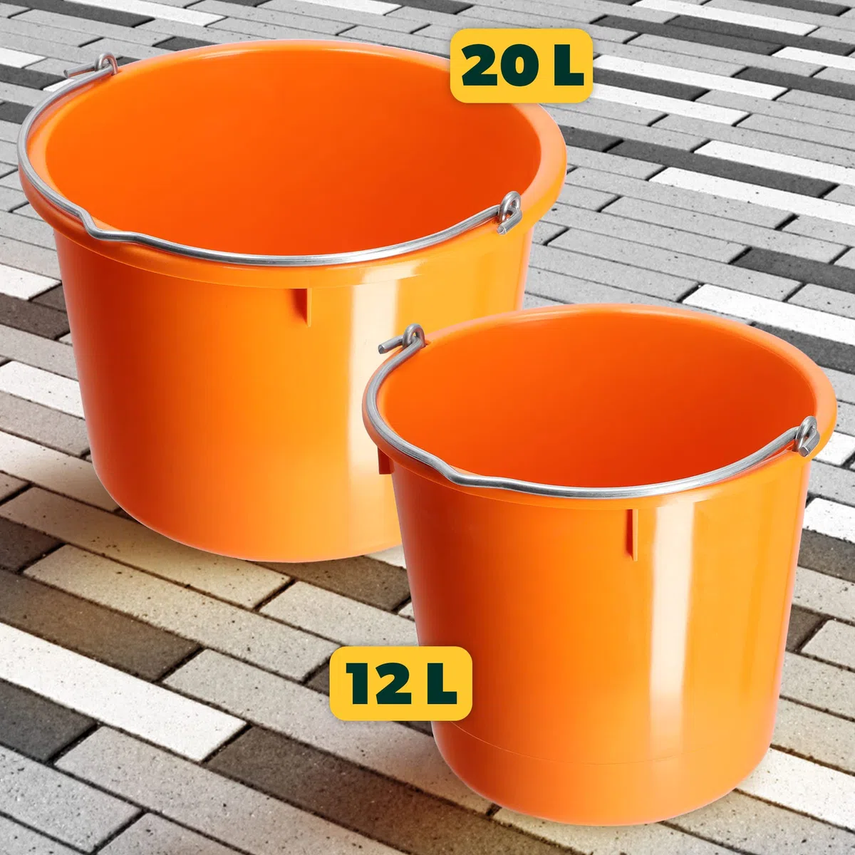 KADAX Secchio da Costruzione in plastica, Secchio per Malta con Manico in Filo di Zinco, Secchio, Secchio per Cemento, Secchio per Malta, Secchio per Acqua, (20 l, 3 Pezzi Arancione)