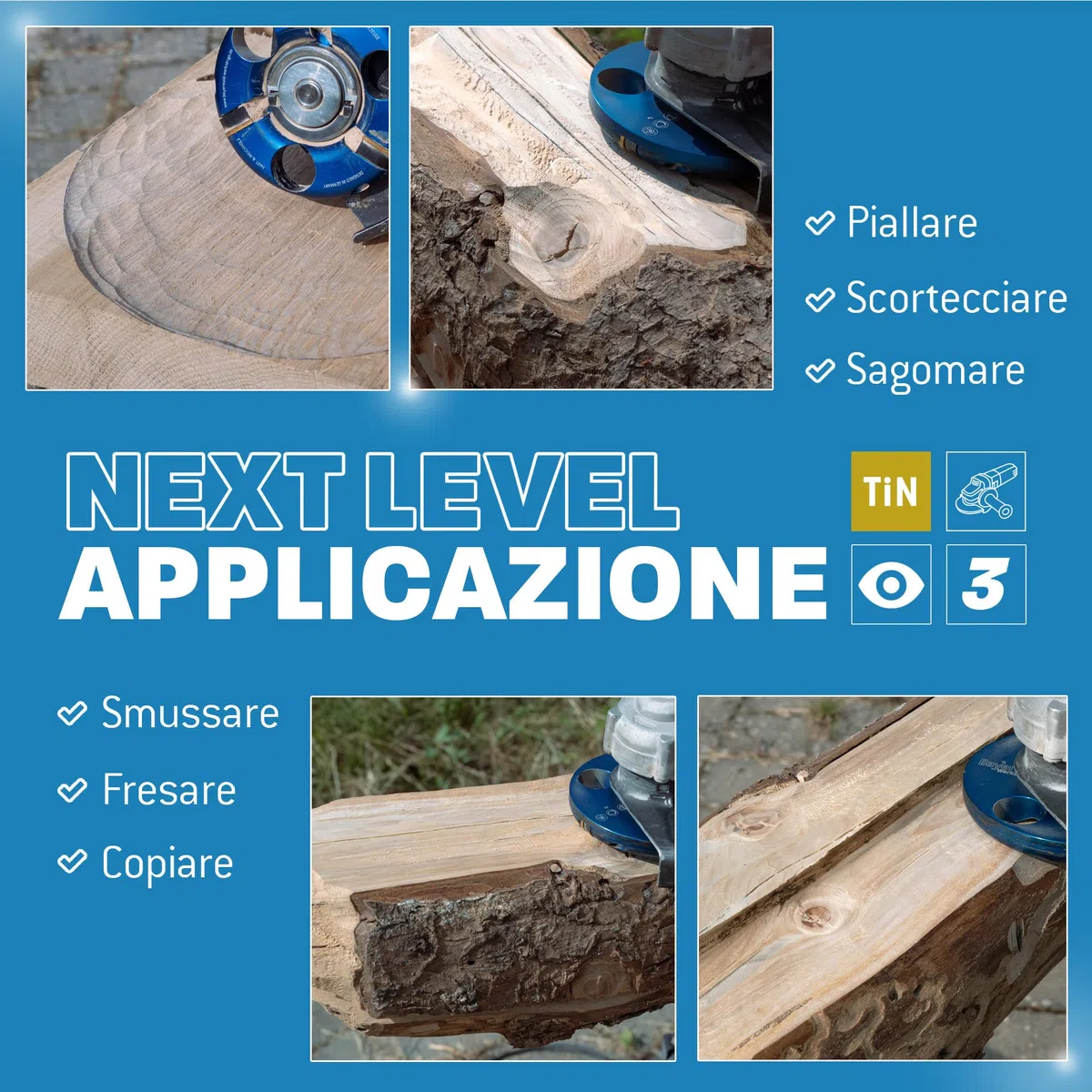 Qualità tedesca Bayerwald Tools NeoPlane – Disco per fresa per legno adatto per smerigliatrice angolare – Carving con visione libera – denti HM rivestiti TiN – lunga durata
