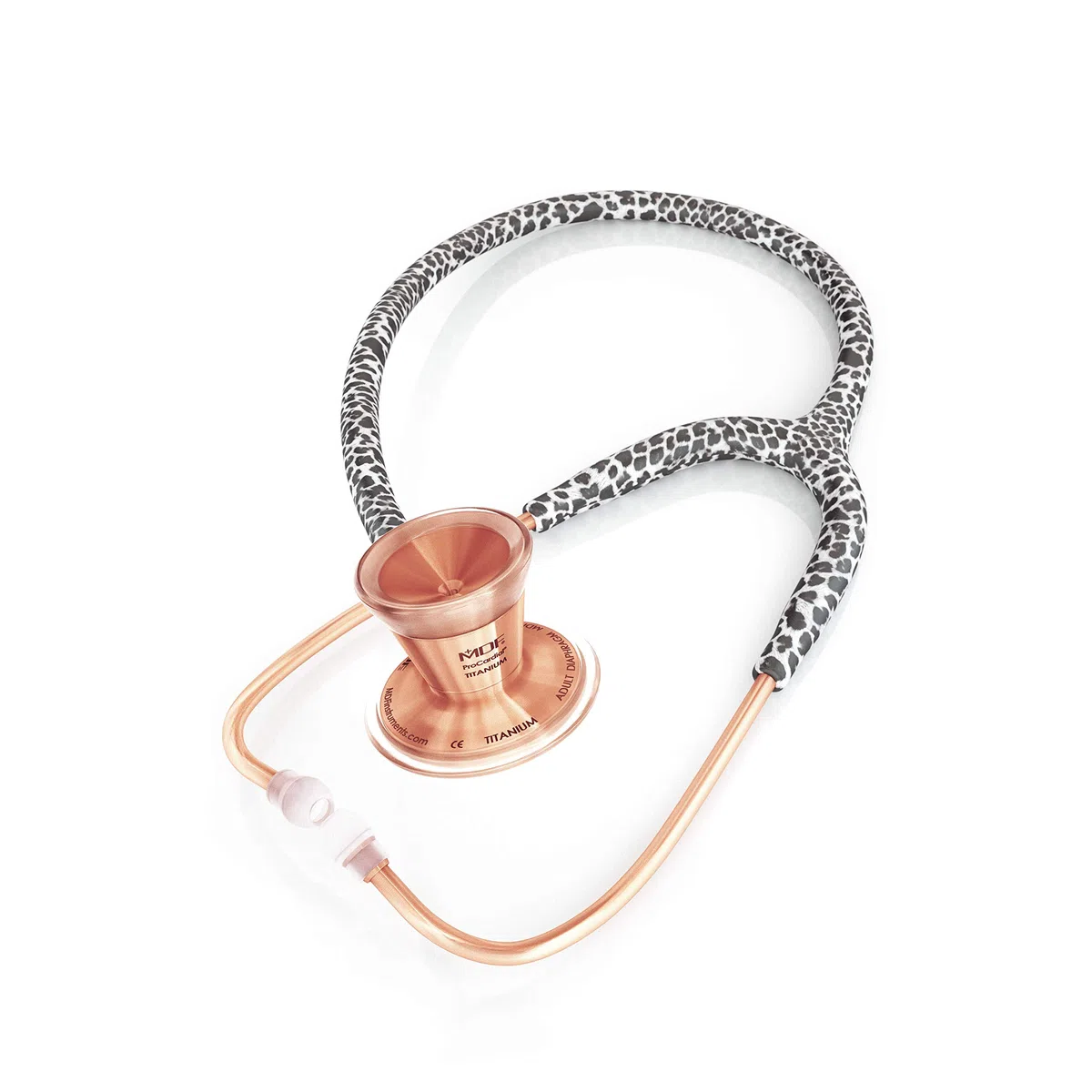MDF Instruments, Leopardo Delle Nevi/Oro Rosa ProCardial Stetoscopio, Titanio leggero, MDF797TSLRG + MDF Custodia Rigida da Viaggio per stetoscopio - Medio (MDFSCM12)