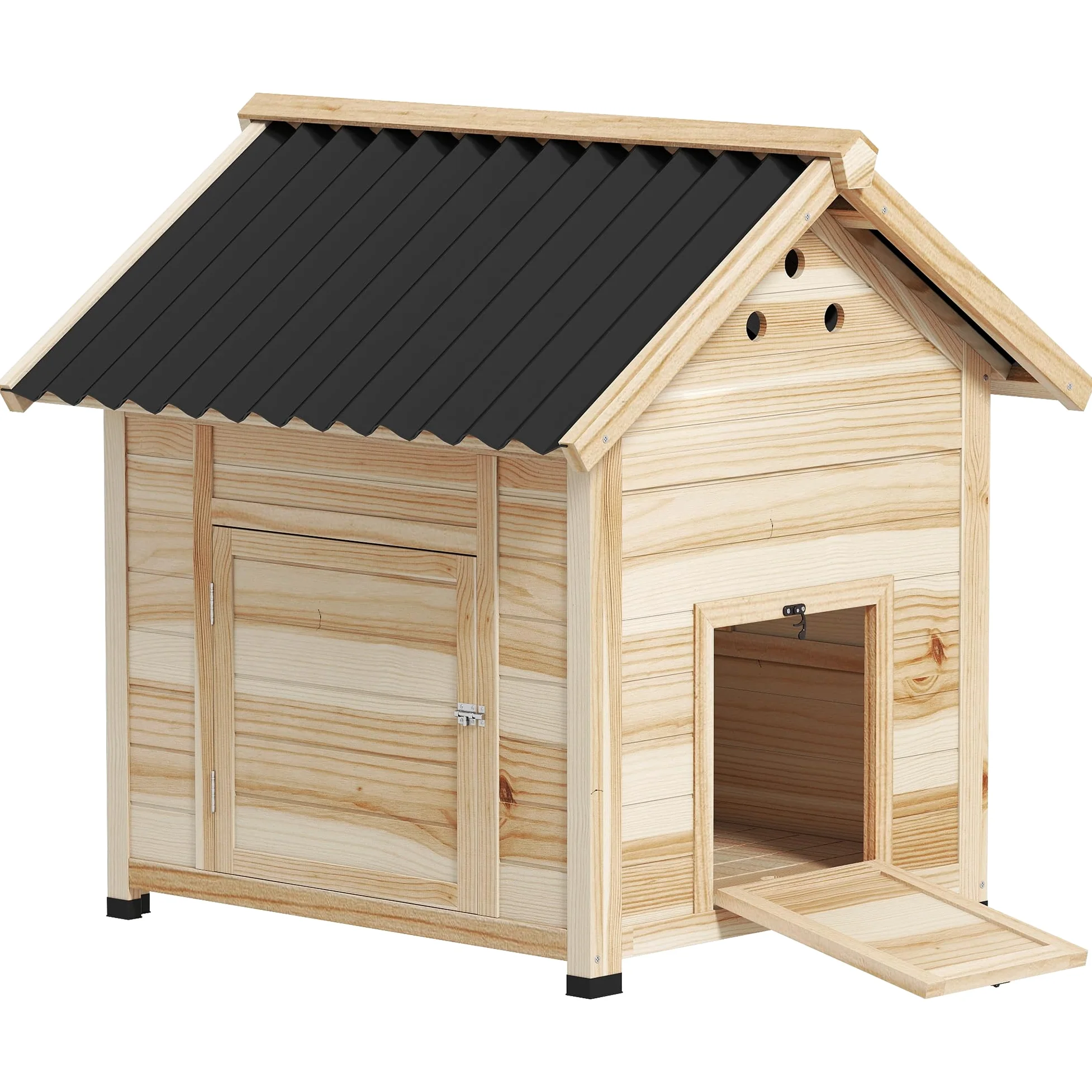PawHut Casetta per Anatre da Esterno, Stia per Anatre con Rampa, Fondo Rimovibile, Tetto Spiovente e Fori di Ventilazione, 78x90x92 cm, Legno