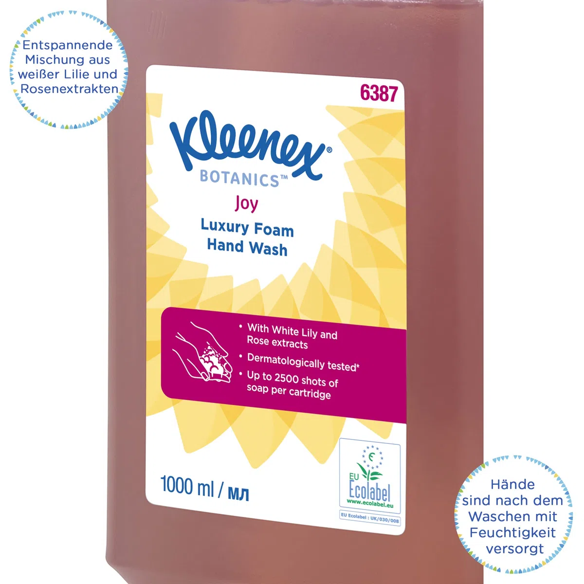 Kleenex Botanics Joy Luxury 6387 Sapone per Mani in Schiuma - Sapone per Mani in Schiuma Profumato - 6 Ricariche di Sapone per Mani Rosso da 1 Litro (Totale 6 Litri)