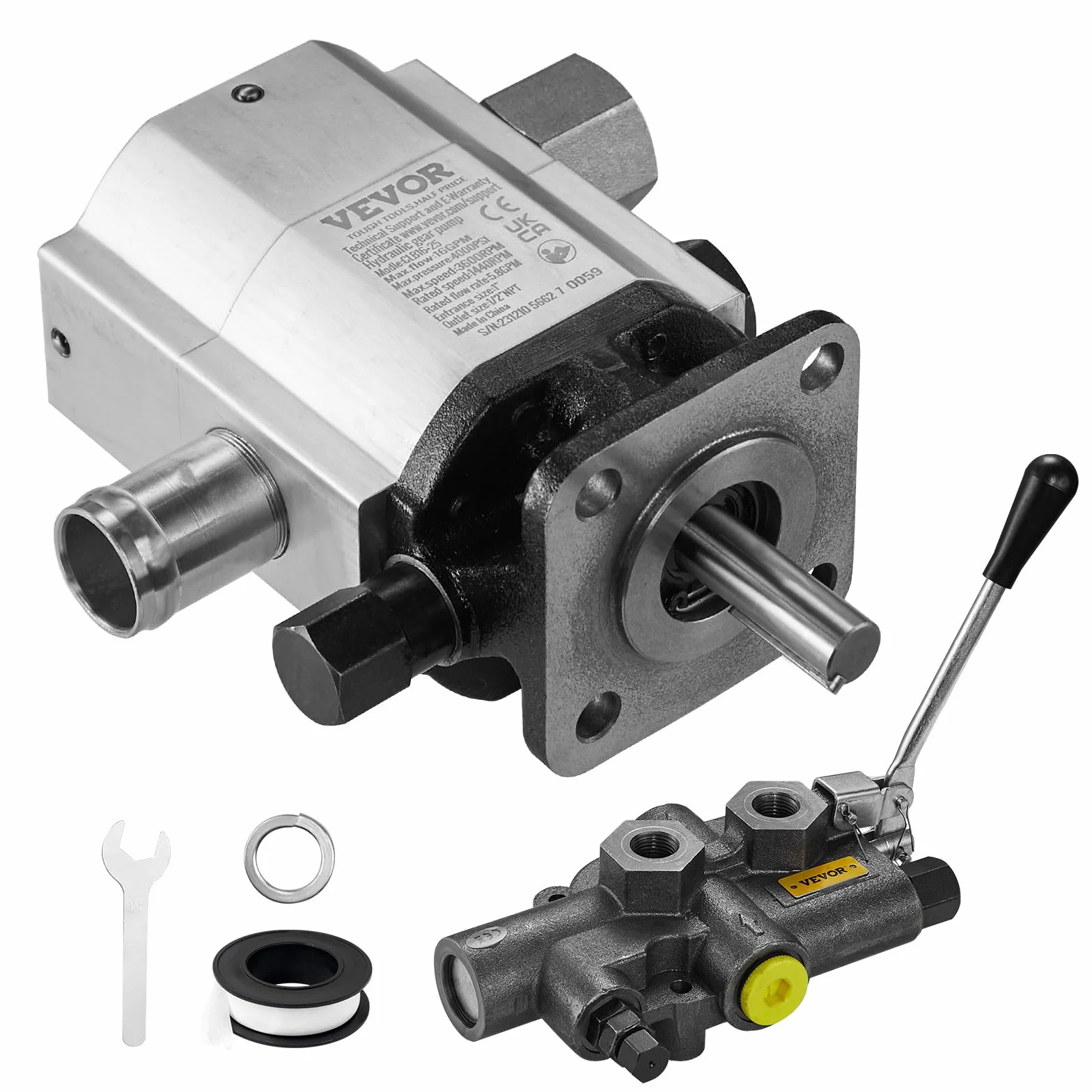 VEVOR Kit pompa idraulica per spaccalegna 16 GPM pompa ad ingranaggi idraulica in alluminio a 2 stadi 4000 PSI, con valvola di ingresso 1", uscita NPT 1/2" 3600 giri/min, per piccolo motore