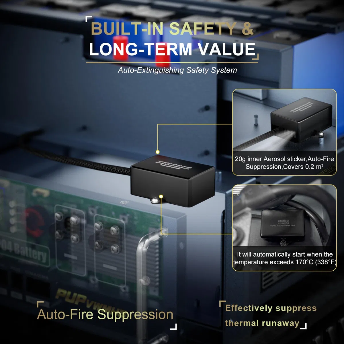 Batteria Server Rack LiFePO4 48V 200Ah (10240Wh), 2 unità. Include: BMS 100A, WiFi/Bluetooth, soppressione incendi automatica, kit rack 3U. Ideale per accumulo solare e backup domestico.