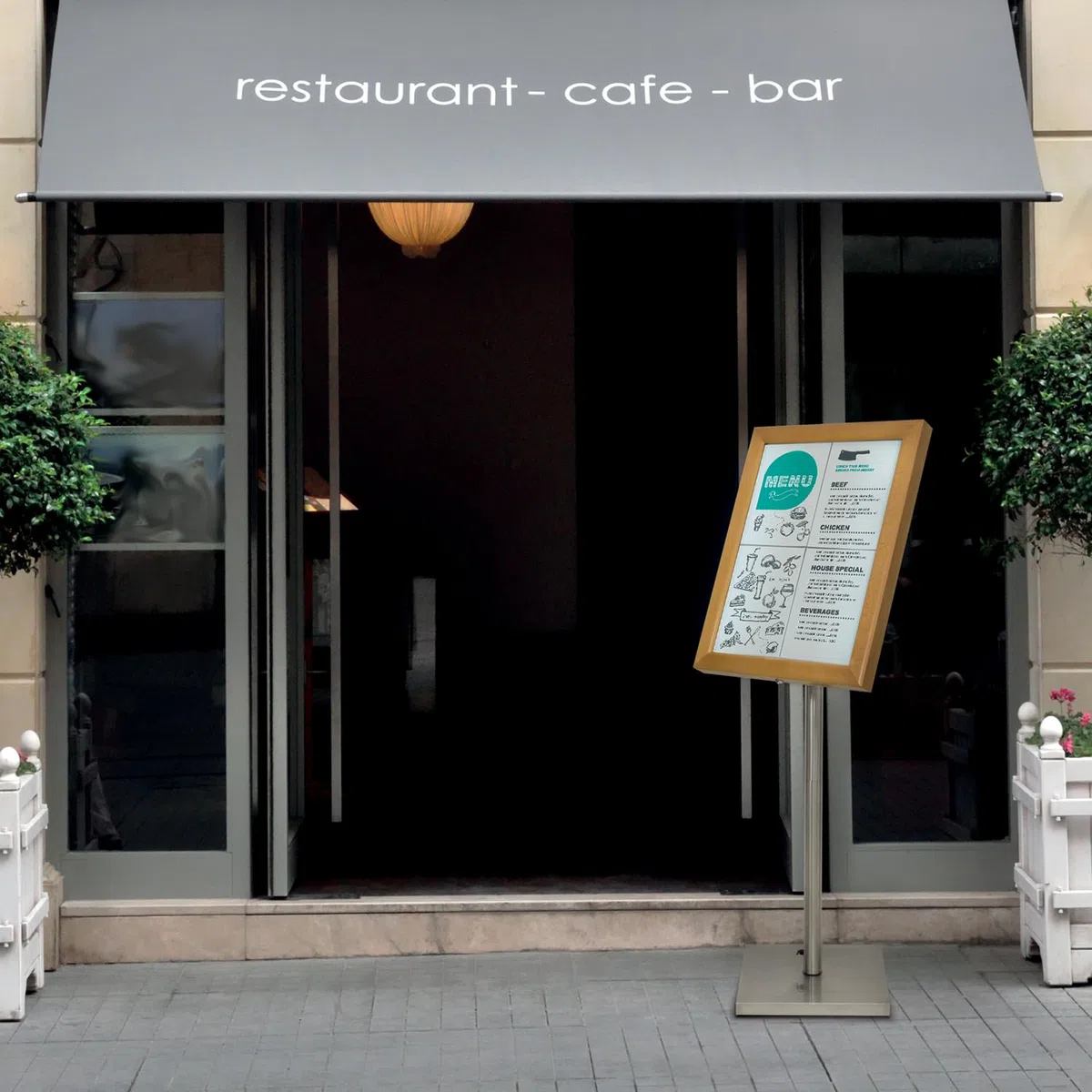 SECURIT - Set di Palo e Base Per Espositore - Per Caffè, Ristoranti, Bar, Negozi - Acciaio Inossidabile - 125 cm