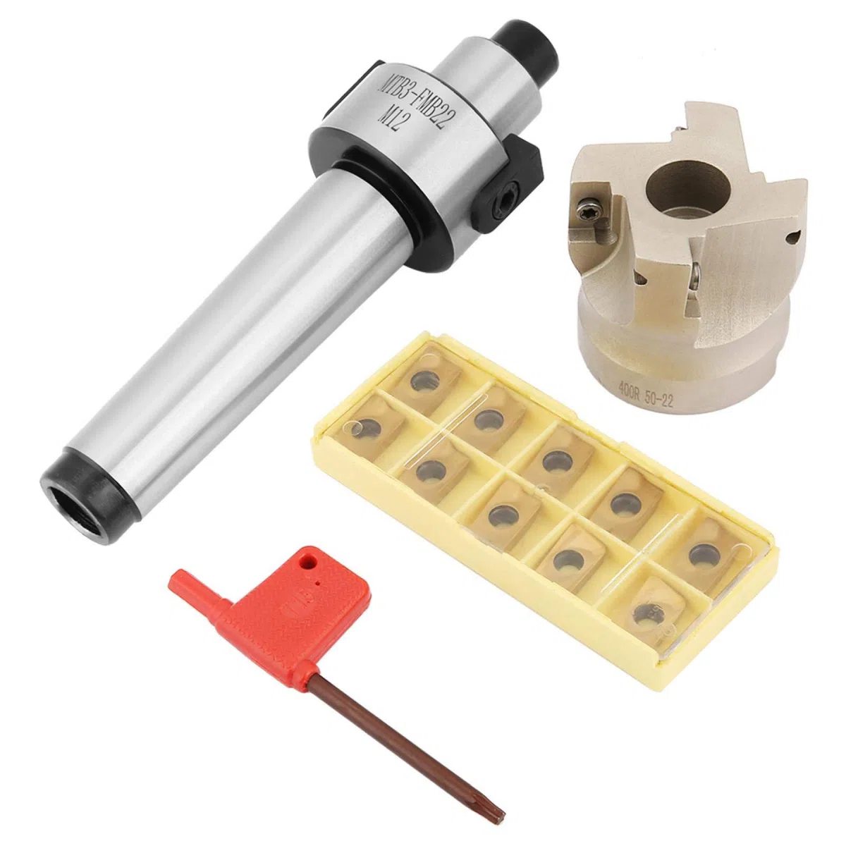 Fresa a fresare per schiuma CNC, MT3-FMB22 Estensione supporto 400R-50-22 Fresa frontale 10 pezzi APMT1604 Inserti in metallo duro CNC