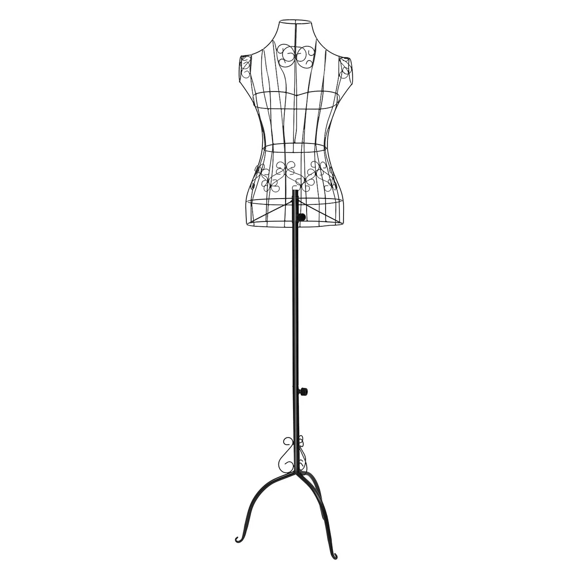 Manichino vintage in filo di ferro con altezza regolabile 140-160 cm, per atelier, boutique e decorazioni, nero