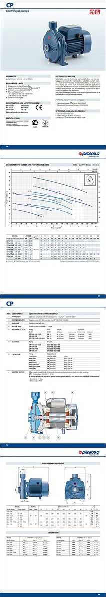 Elettropompa Centrifuga CP 150 1Hp girante Acciaio 380V Pompa Acqua Pedrollo