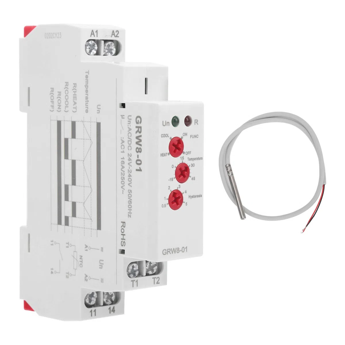 BuyWeek Regolatore di Temperatura Relè di Controllo della Temperatura, GRW8-01 AC/DC 24V-240V per Guida da 1,4 pollici