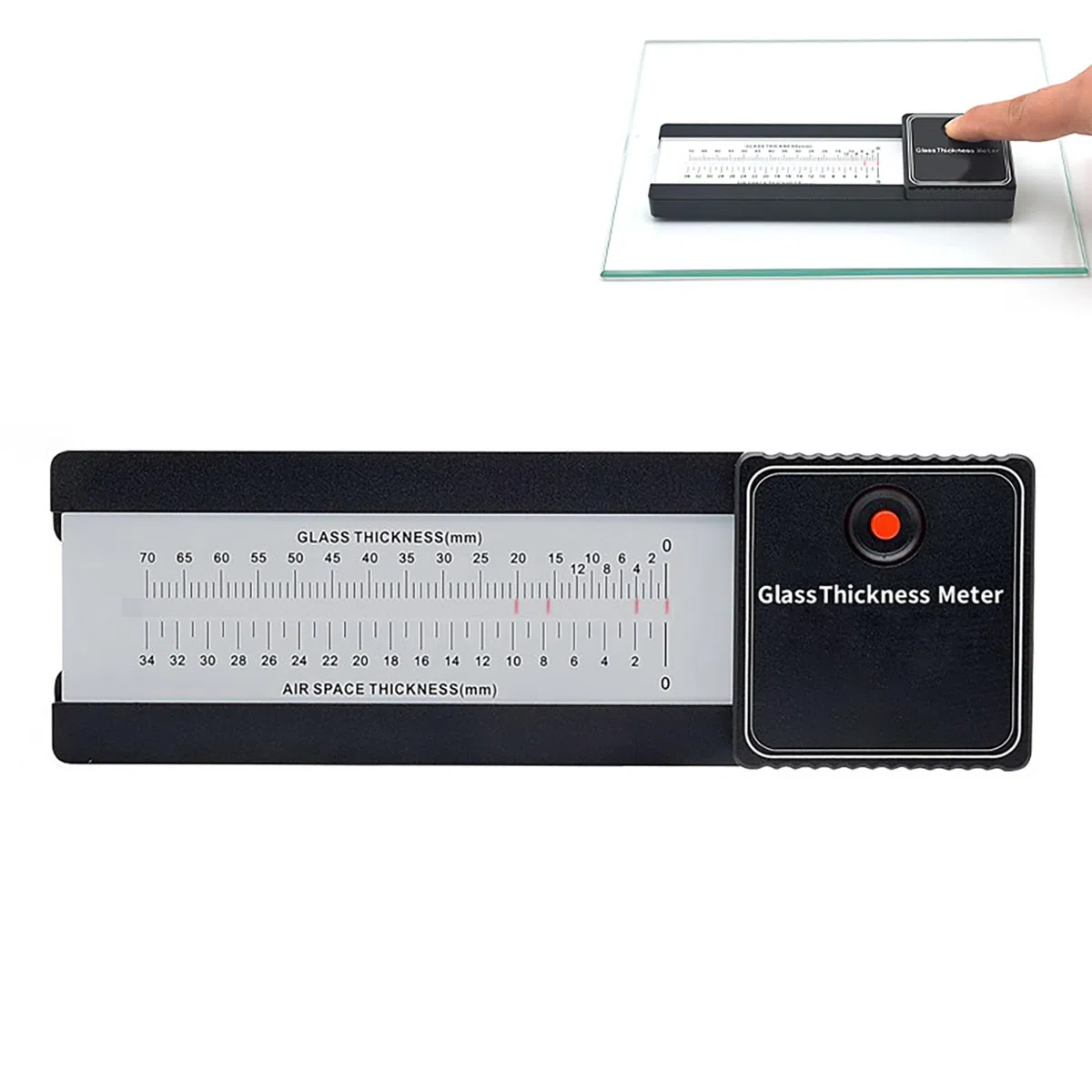Misuratore di spessore del vetro, strumento di misurazione digitale con spessore massimo di 70 mmper il vetro e 34mm per l'aria, tester per lo strato d'aria del vetro isolante cavo