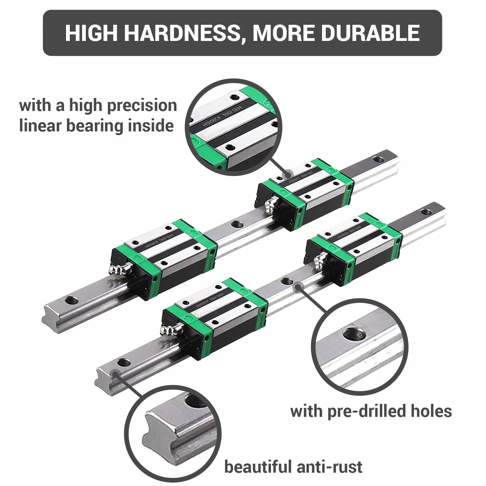 HGR15 - Binario lineare da 1500 mm, 2 guide lineari con 4 blocchi di scorrimento HGH15CA da 15 mm, set di scorrimento lineare per stampanti 3D fai da te e macchine CNC