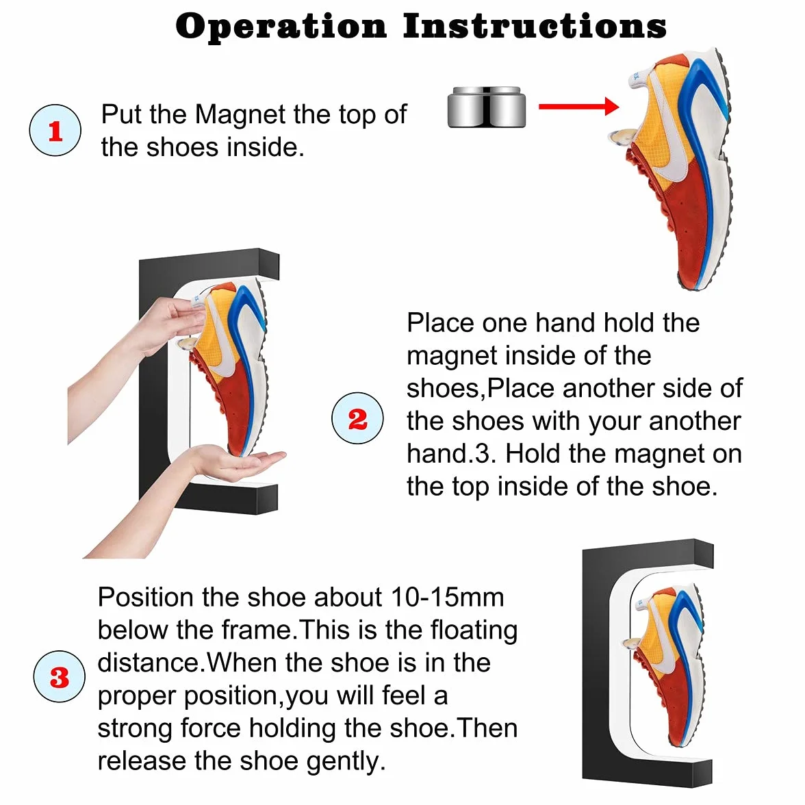 UVEHAS Espositore galleggiante per scarpe Supporto per scarpe a levitazione magnetica con luce LED Portaoggetti rotante a levitazione per collezionisti di scarpe, decorazione domestica, nero