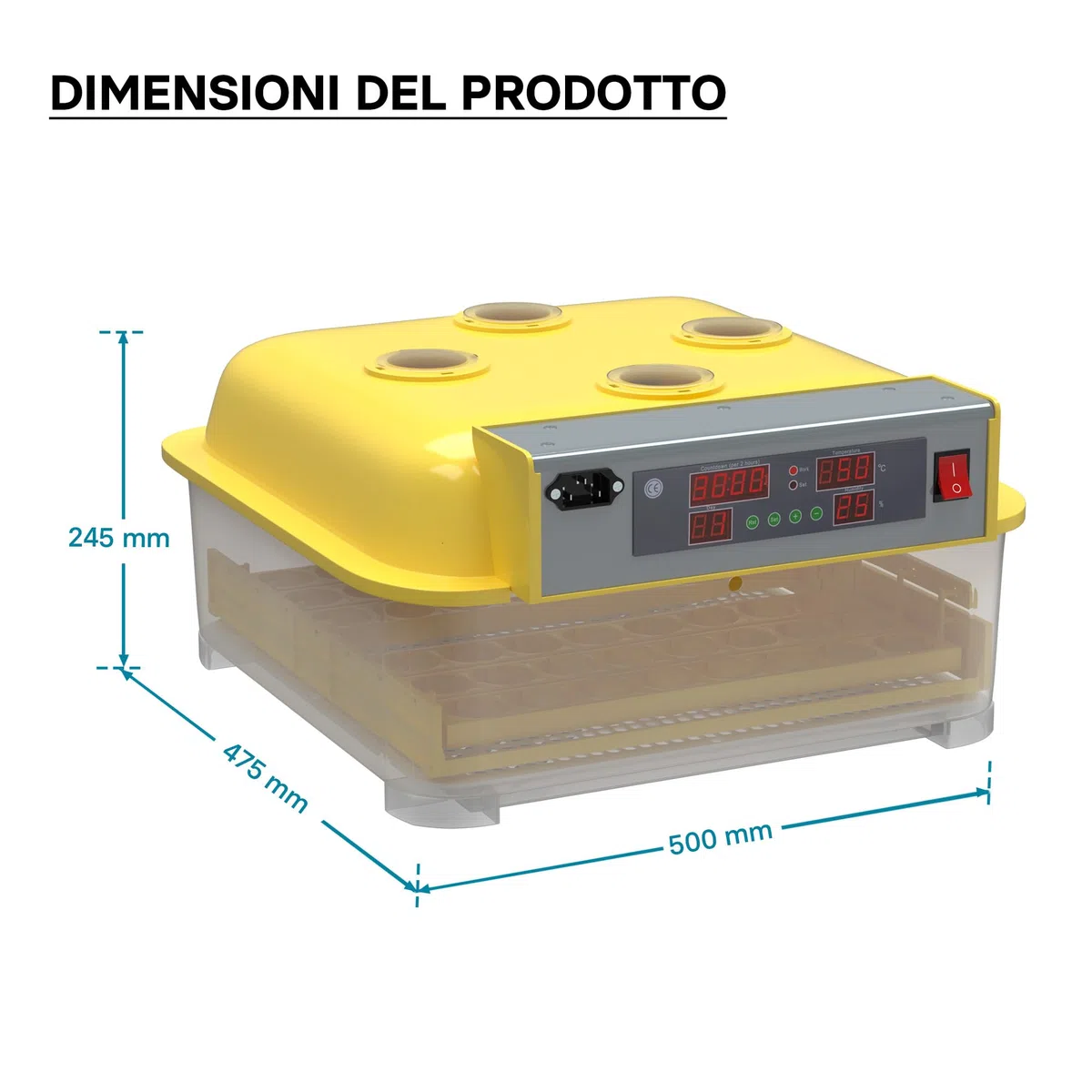 Wiltec Incubatrice automatica per 48 uova, con regolazione temperatura e umidità, Covatrice