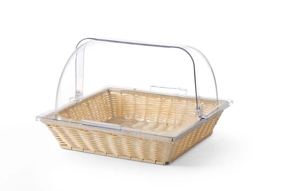 HENDI Cestino per pane con coperchio rolltop, GN 2/3, contenitore-cesto-espositore-display porta pane per la presentazione e la conservazione del pane, 365x335x(H)245mm, polipropilene, policarbonato