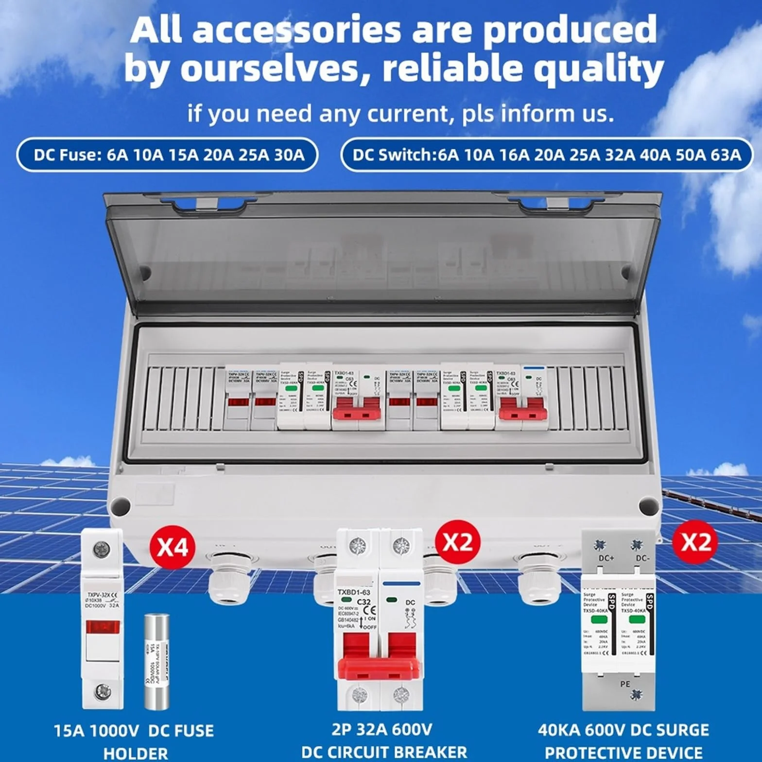 Solare fotovoltaico PV Combiner Box 2 Input 2 Out 2 String Protezione da sovratensione DC 600 V Fusibile MCB SPD Scatola Impermeabile IP65
