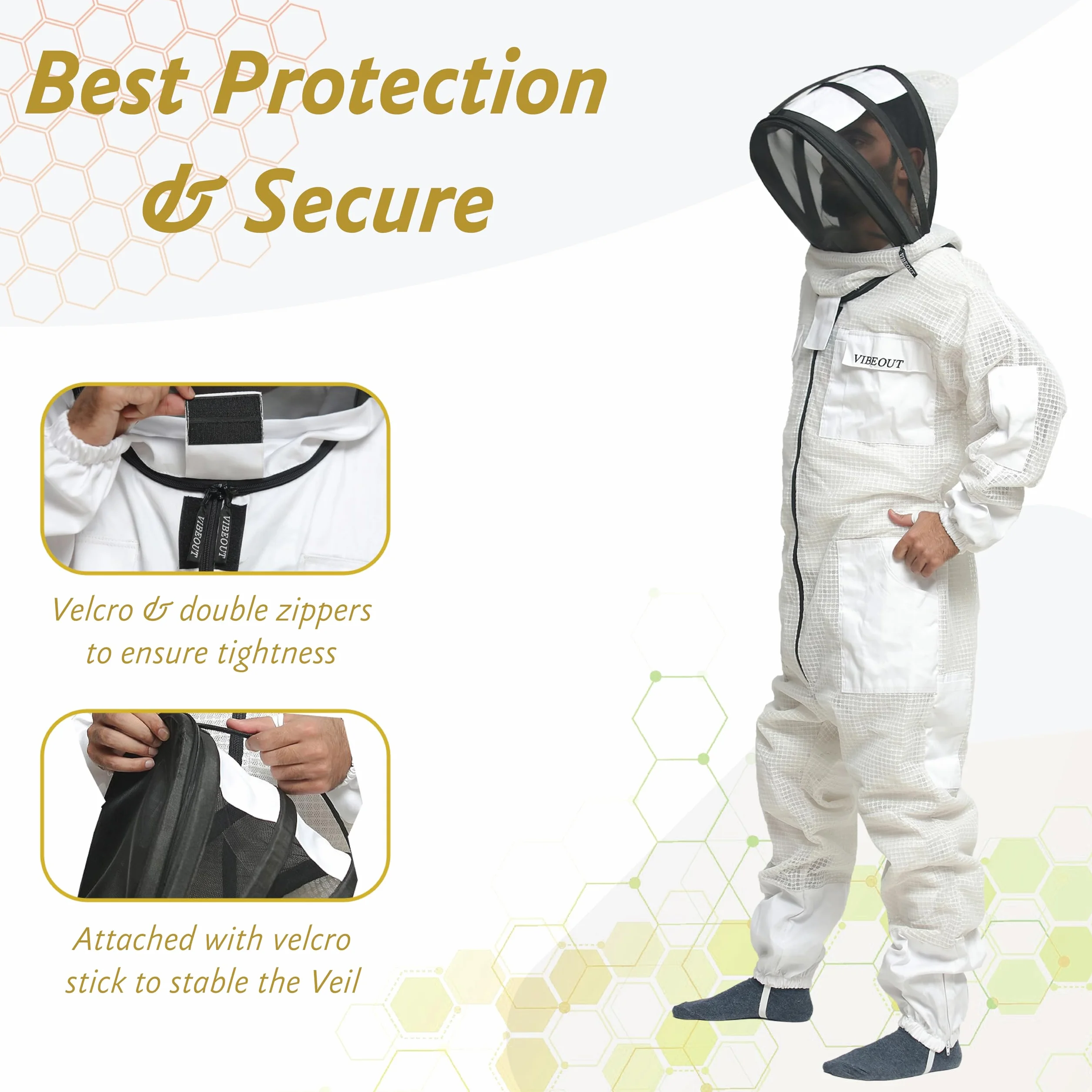 Tuta da apicoltura ultra ventilata, a 3 strati, in rete ad aria, per uomini e donne, con velo da scherma, professionale, a prova di puntura, per apicoltura, attrezzatura di protezione per apicoltori