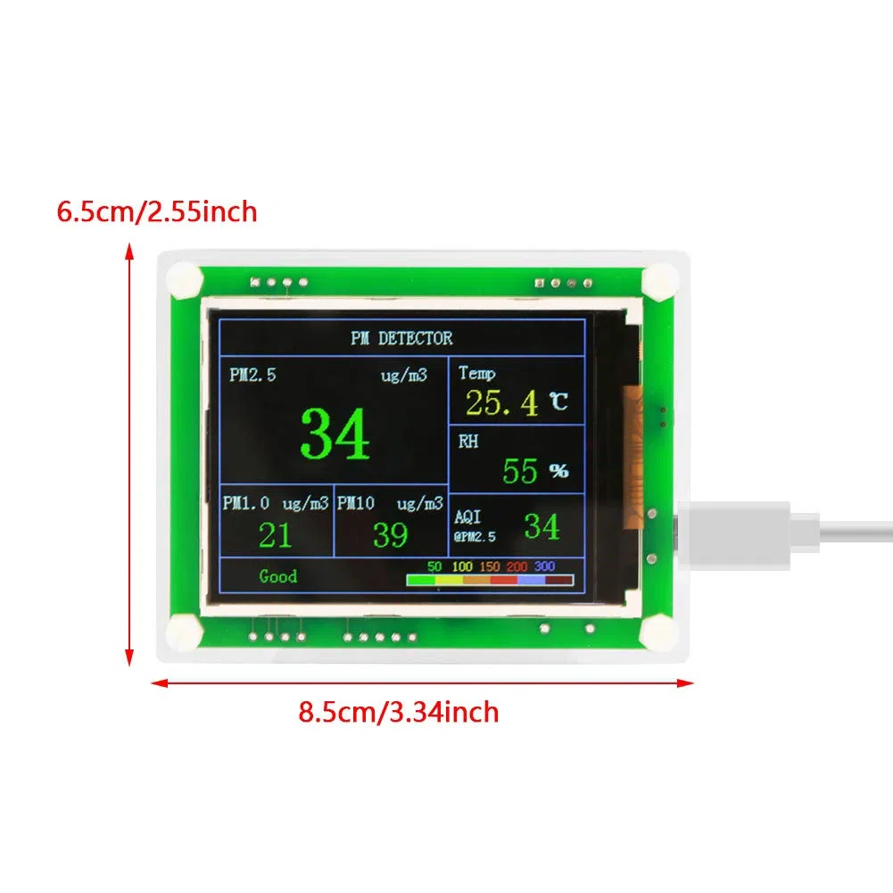 Rilevatore della qualità dell'aria, monitor digitale del rivelatore di qualità dell'aria PM2.5 multifunzionale T2 2,8 '' in PM1.0, PM10.0, PM2.5, temperatura, umidità, particolato per la