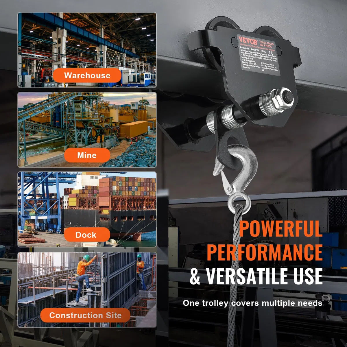 VEVOR Carrello di Sollevamento Capacità di Carico max. 0,5 T, Carrello con Trave di Spinta Larghezza Regolabile 63,5-139,7 mm, Carrello di Sollevamento per Garage Officina in Acciaio Legato Travi I