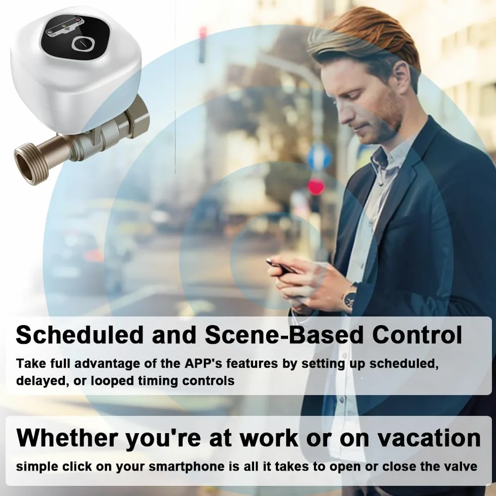 Valvola a sfera WiFi intelligente, valvola di spegnimento automatico dell'acqua, supporta il controllo app, 3 modalità di temporizzazione, allarme perdite di acqua e gas, compatibile con assistente