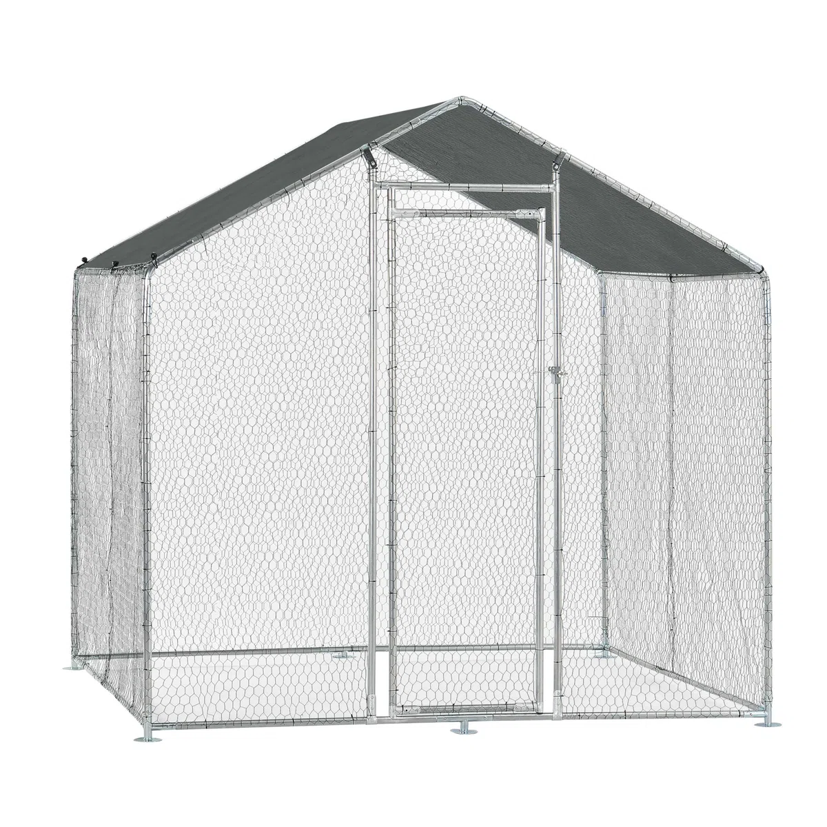 pro.tec Gabbia per Pollame con Tettuccio Protezione Sole e Porta Voliera da Giardino Pollaio da Esterno per Volatili Conigli 2x2x2 m con Recinzione a Rete Metallica - Argento/Verde Scuro