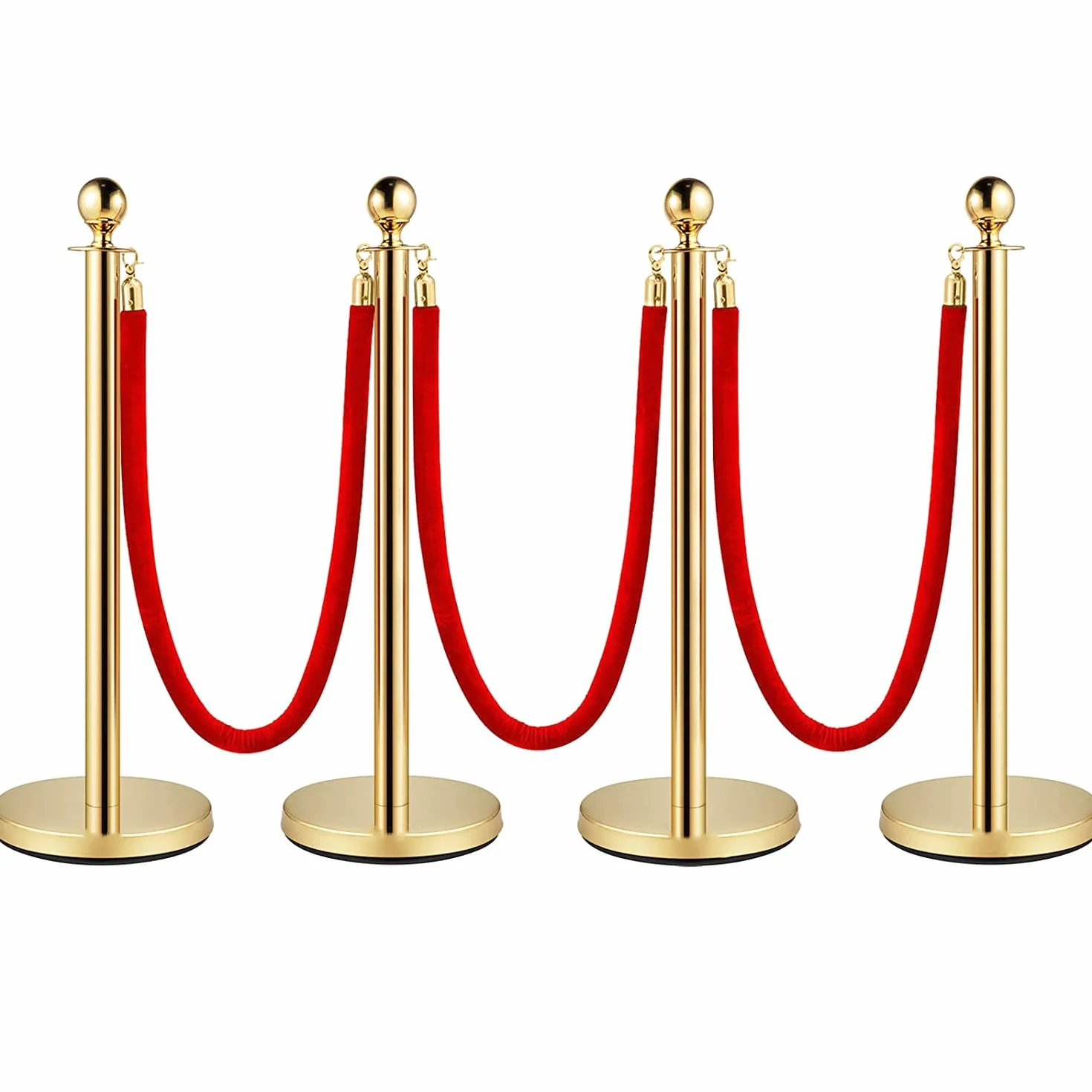 4PZ 96 cm Barriera di Controllo della Folla con 1,5 m Corde di Velluto Rosso Controllo della Folla in Acciaio Inox Tondo Post Palo, Base cava a iniezione di sabbia