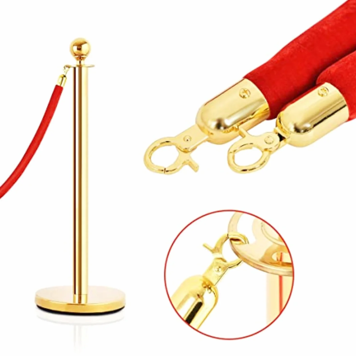 4PZ 96 cm Barriera di Controllo della Folla con 1,5 m Corde di Velluto Rosso Controllo della Folla in Acciaio Inox Tondo Post Palo, Base cava a iniezione di sabbia