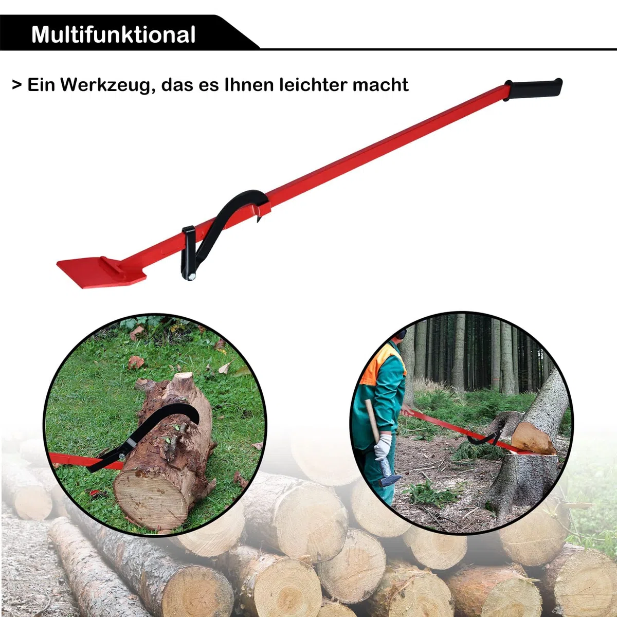 ACXIN Sollevatore per cascate degli alberi, 130 cm, sollevatore forgiato con gancio reversibile e impugnatura ergonomica antiscivolo, aiuto per la caduta degli alberi