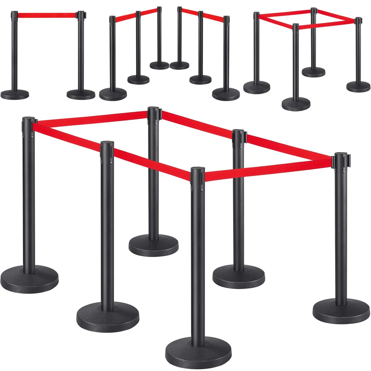 Colonnine Segnapercorso con Nastro Estensibile di Sicurezza Set di Barriere Retrattili per Dividere I Corvi Paletti Delimitazione in Banche Aeroporti Stadi Nero/rosso/Due coppie
