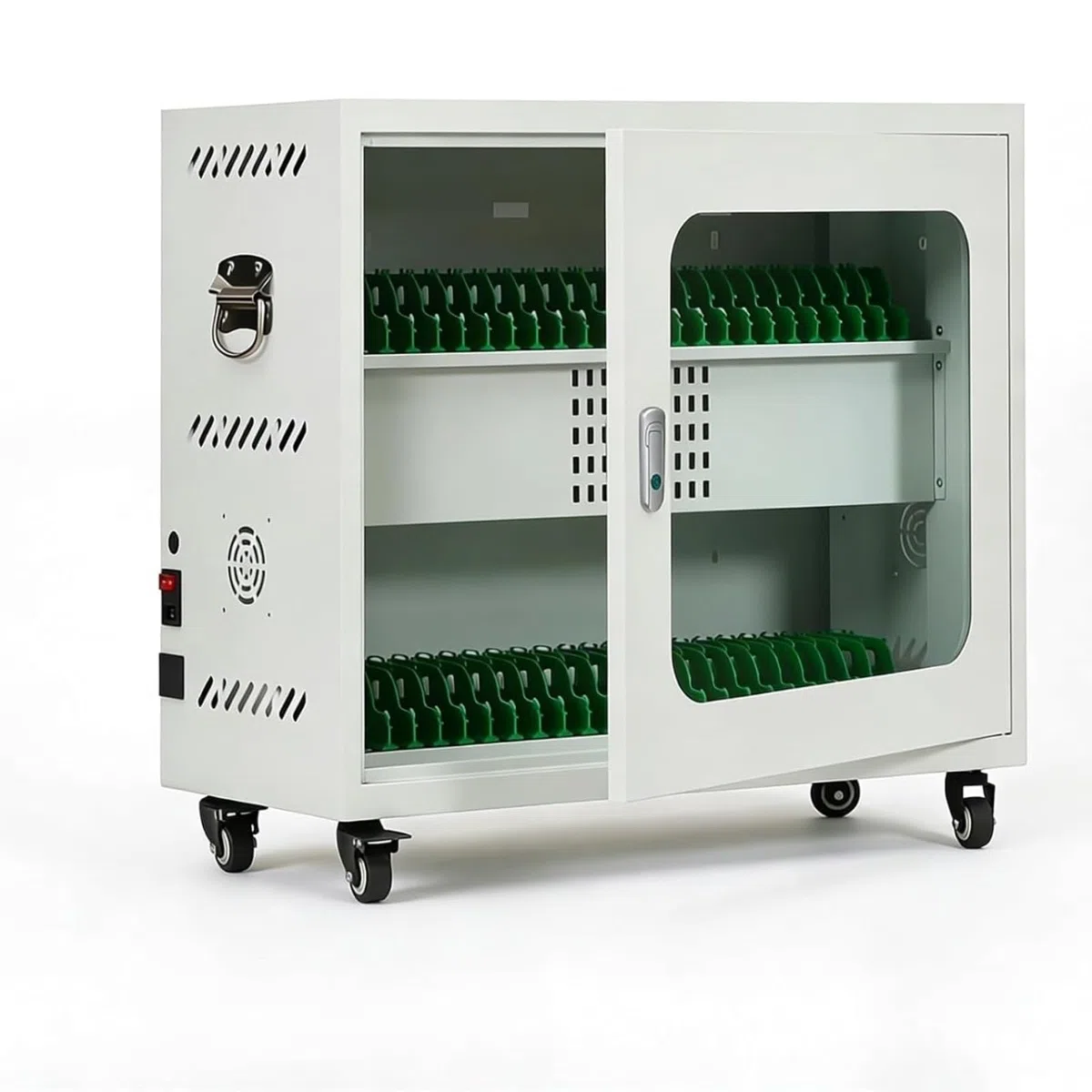 Carrello di ricarica per dispositivi mobili, armadietto per stazione di ricarica per tablet con serratura sicura, organizer di ricarica USB per scuola, ufficio e hotel, opzioni da 20 a 60 porte