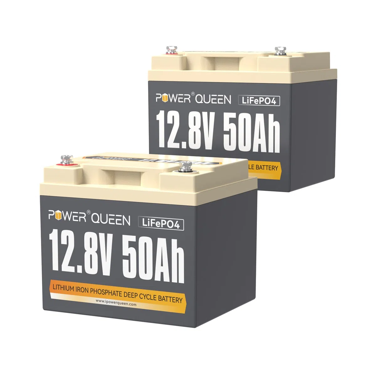 Power Queen 12V 50Ah LiFePO4 Batteria a ciclo profondo (Confezione da 2), potenza di carico 640 Wh, BMS 50A, Batteria da 4000-15000 cicli e durata di 10 anni, per camper, impianto solare, E-Scootern