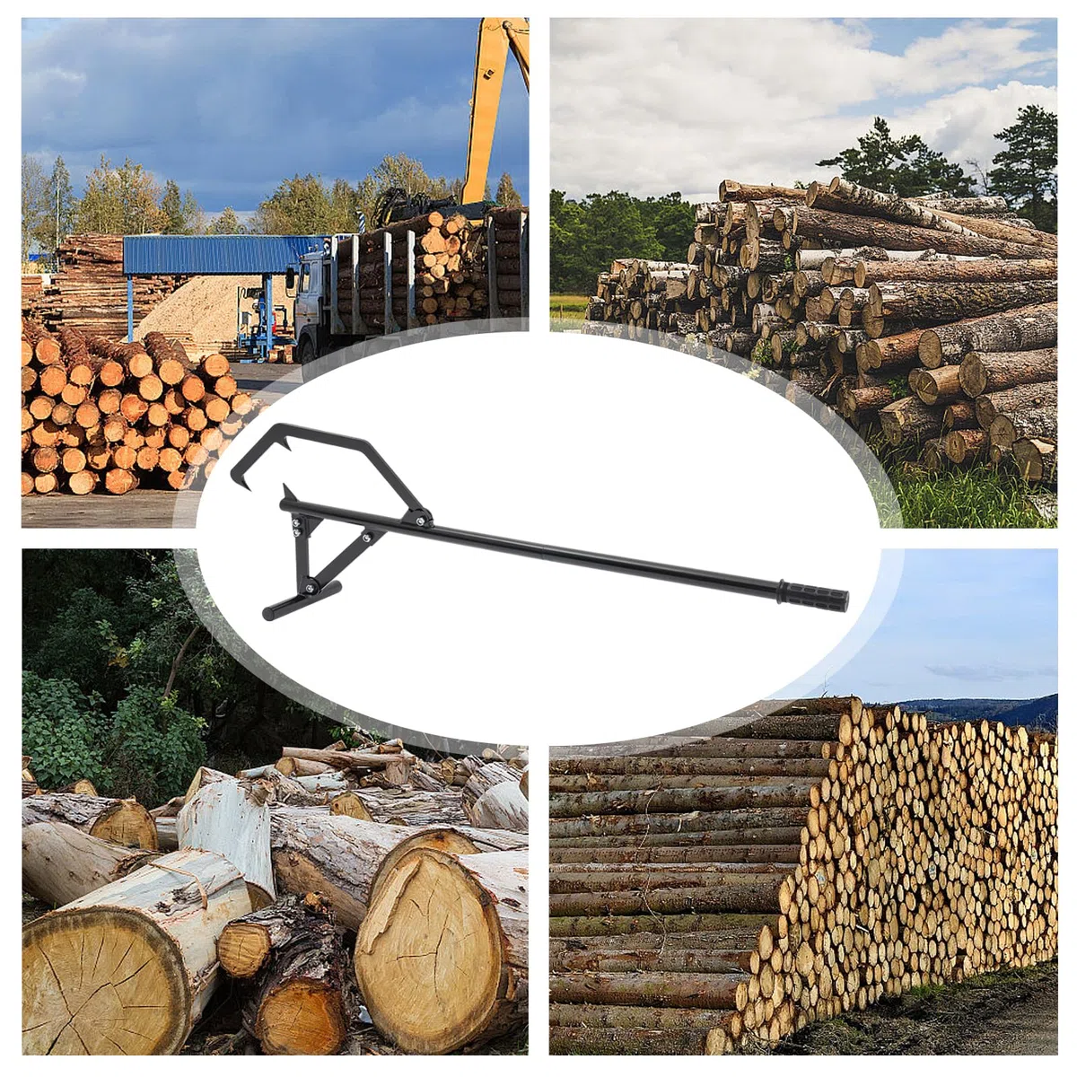 Timberjack - Alzacavi in acciaio, con gancio reversibile, regolabile manualmente, per un sollevamento sicuro, ruote e seghe di tronchi, nero