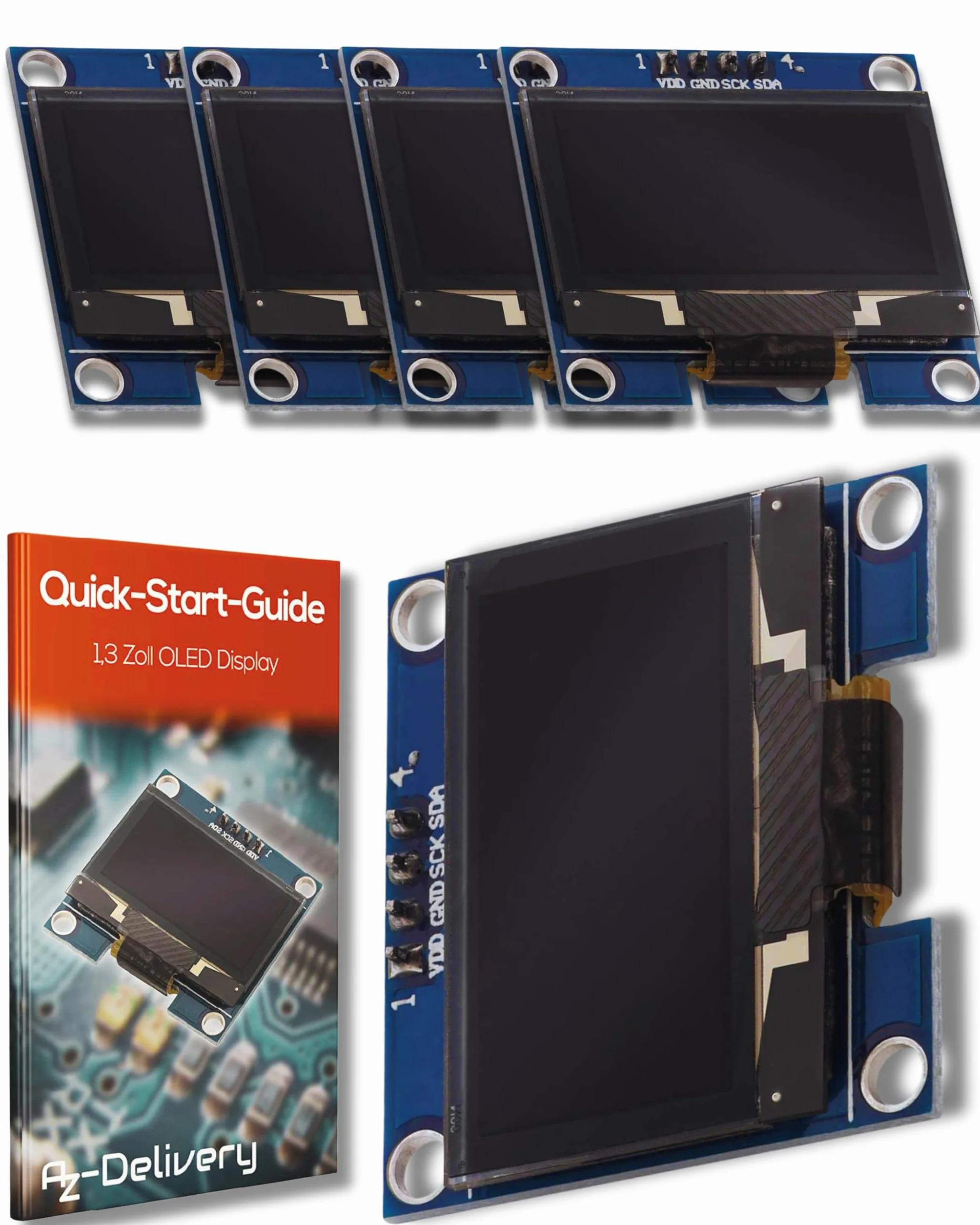 AZDelivery 5 x 1.3 pollici Display OLED I2C SSH1106 Chip 128 x 64 Pixel I2C Modulo di Visualizzazione dello Schermo con Caratteri Bianchi compatibile con Arduino e Raspberry Pi incluso un E-Book!