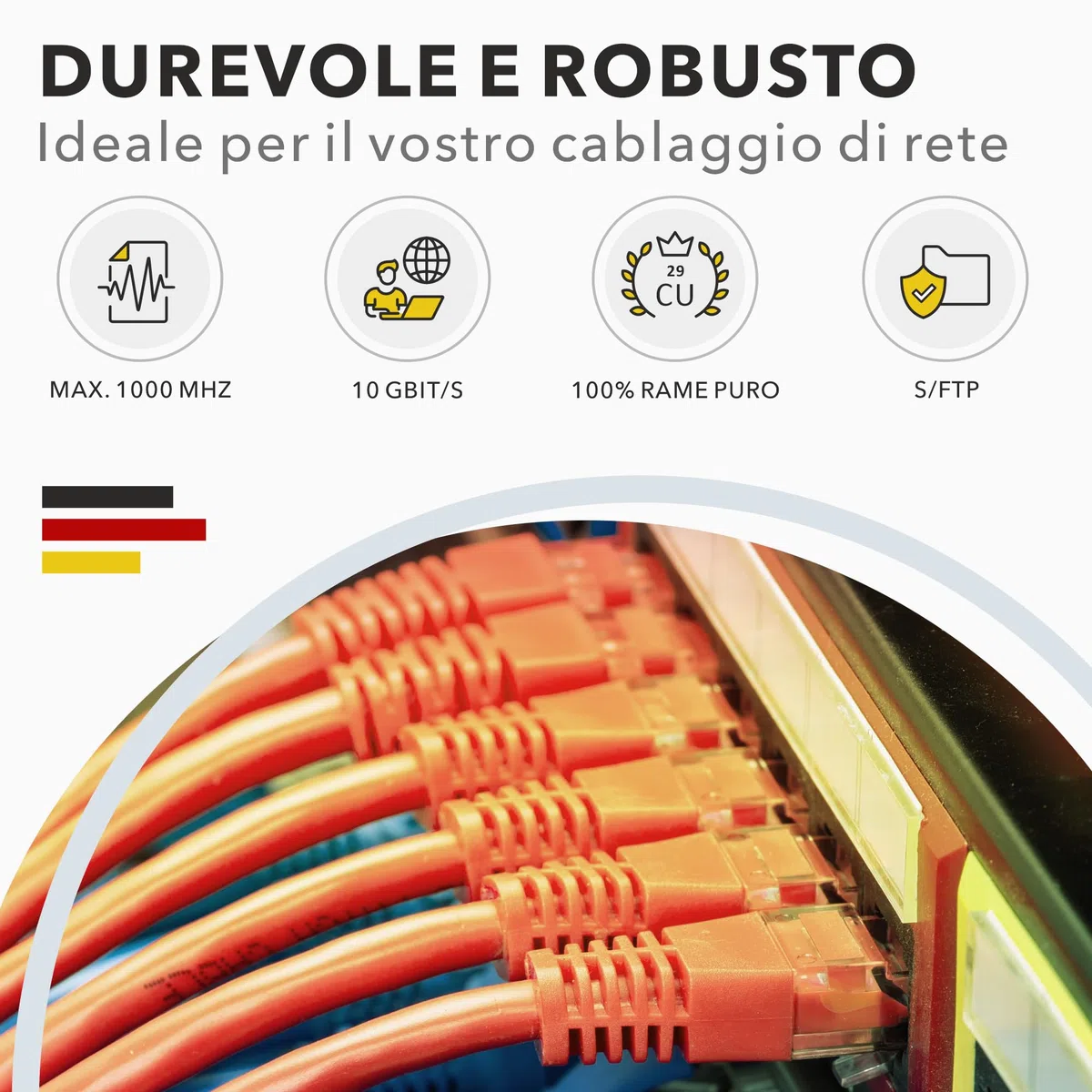 RedStar24 CAT 7 Cavo di rete 50m - Cavo Ethernet CAT7 Schermato - Cavo dati LAN Gigabit S/FTP, PIMF, PoE, 10Gbit/s, Senza alogenuri, Cavo di installazione in rame - 50 metri