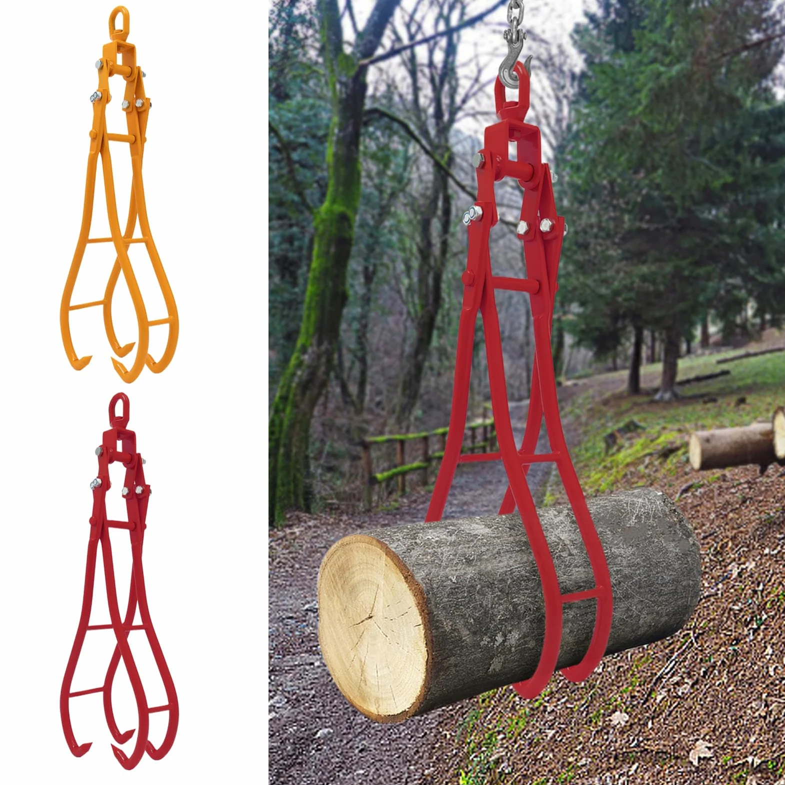 Pinza da 36 pollici per tronco d'albero, pinza per legno, gru foresta, 4 artigli, portata 2T, pinza rotante in legno per sollevamento e trasporto di tronchi pesanti nei lavori forestali