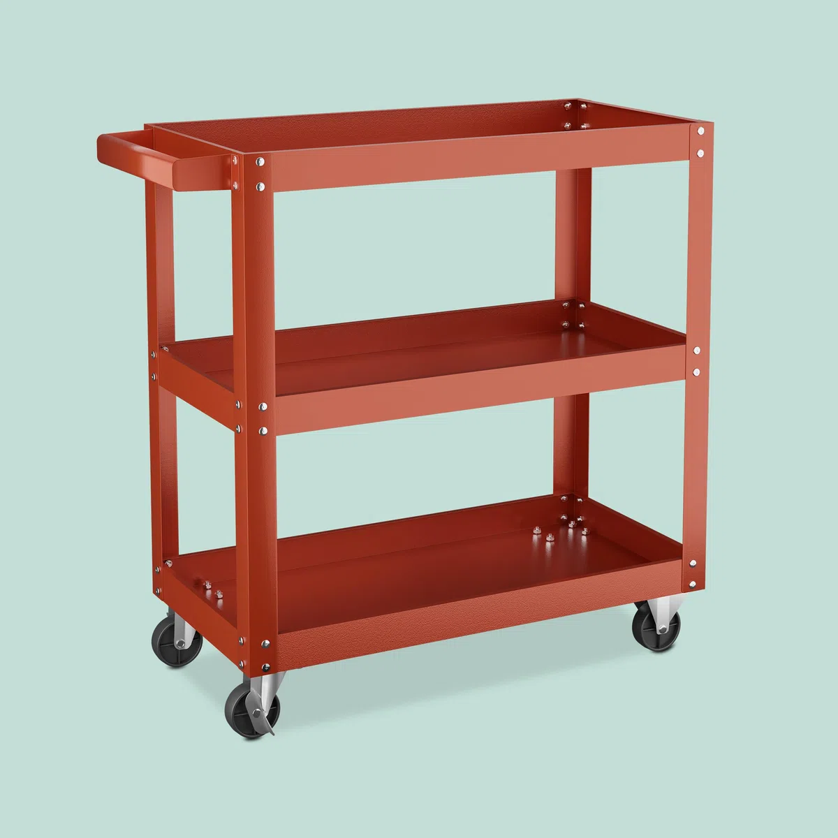 Relaxdays Carrello Portautensili Officina, Carrellino a 3 Ripiani Porta Attrezzi Lavoro, 76x78x35 cm, Max. 100 kg, Rosso