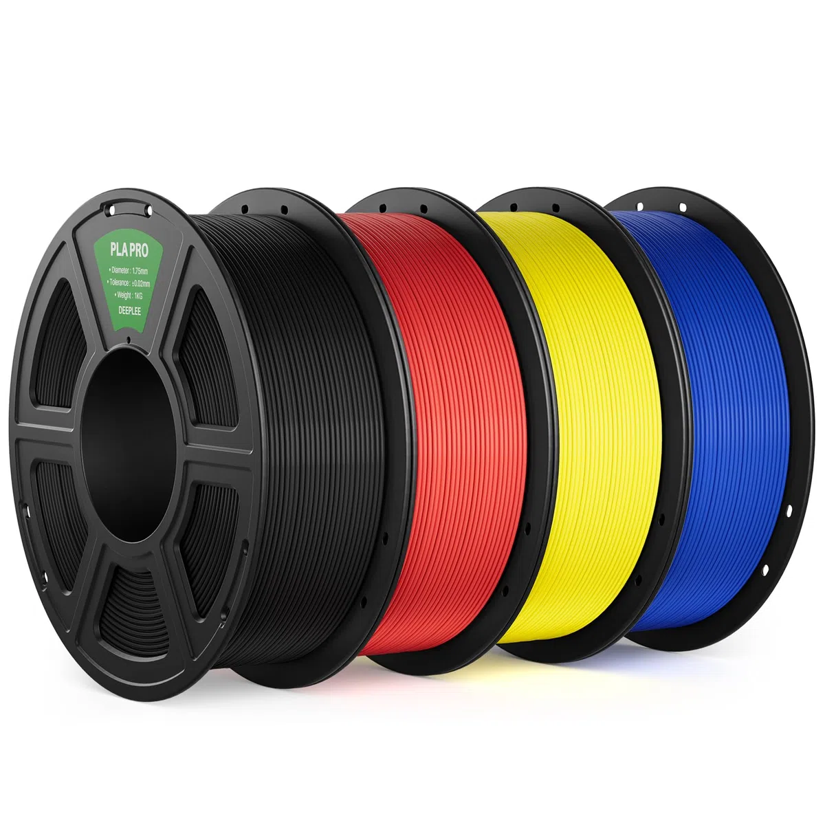 DEEPLEE Filamento PLA PRO 1.75 mm, 4 kg: Nero + Rosso + Giallo + Blu (4×1 kg), Maggiore Tenacia, Precisione ±0.02 mm, Facile da Stampare per Stampanti 3D FDM