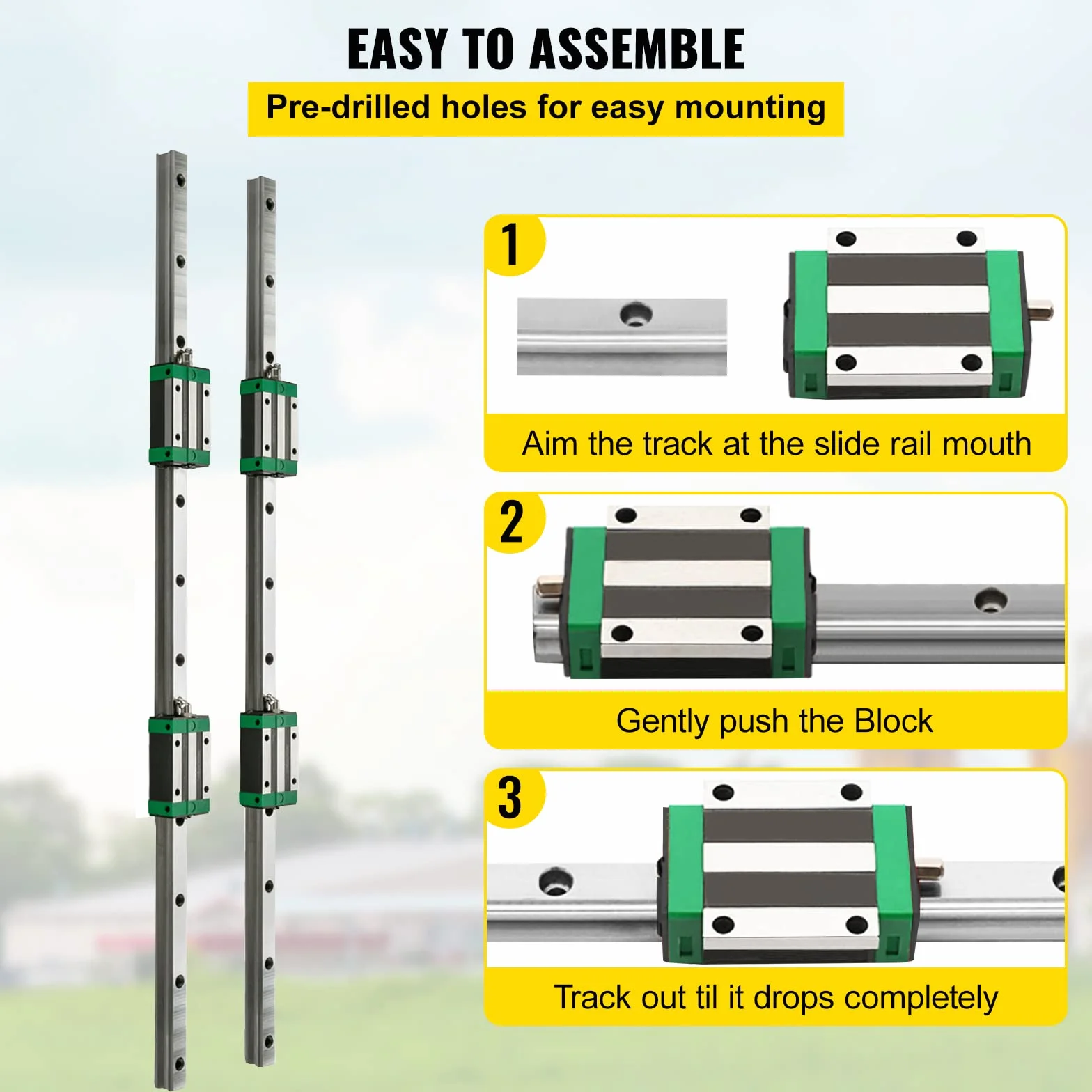 VEVOR Set di Guide per Cuscinetti Lineari, Modello HSR20 1700mm Guida Lineare, 2 Guide di Scorrimento Lineari con 4 Blocchi Cuscinetti e 1 Binario Filettato, Guida Lineare Ferroviaria Uso per Torni