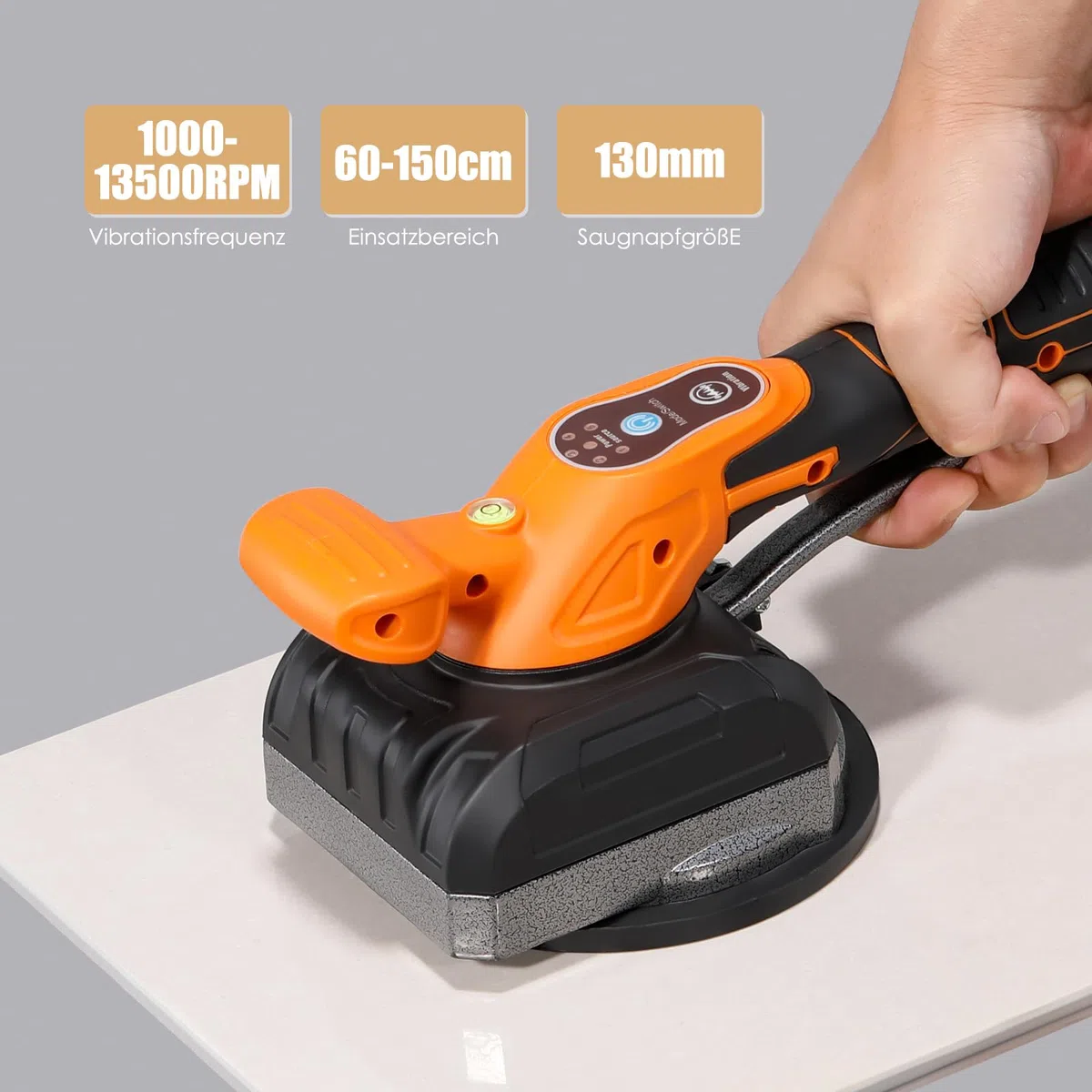 Macchina di livellamento per piastrelle senza fili, 21 V, 130 mm, ventosa 0 – 13500 giri/min, con 2 batterie, 5 velocità regolabili, alta capacità di carica, ventosa ingrandita con livella a bolla