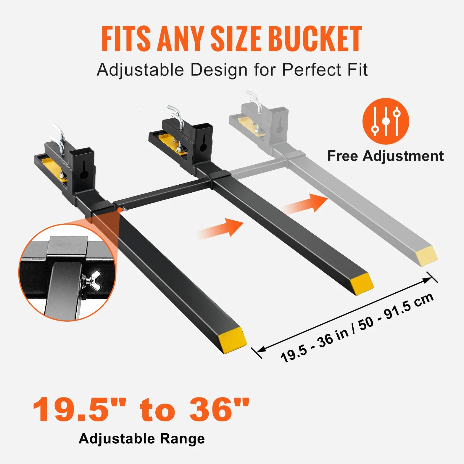 VEVOR Forche per Pallet Lunghezza 149cm Capacità Carico Max. 1814 kg Larghezza Regolabile tra 495-915 mm, Coppia di Forche per Movimentazione Carico da Benne Trattori Minipala Escavatori in Acciaio