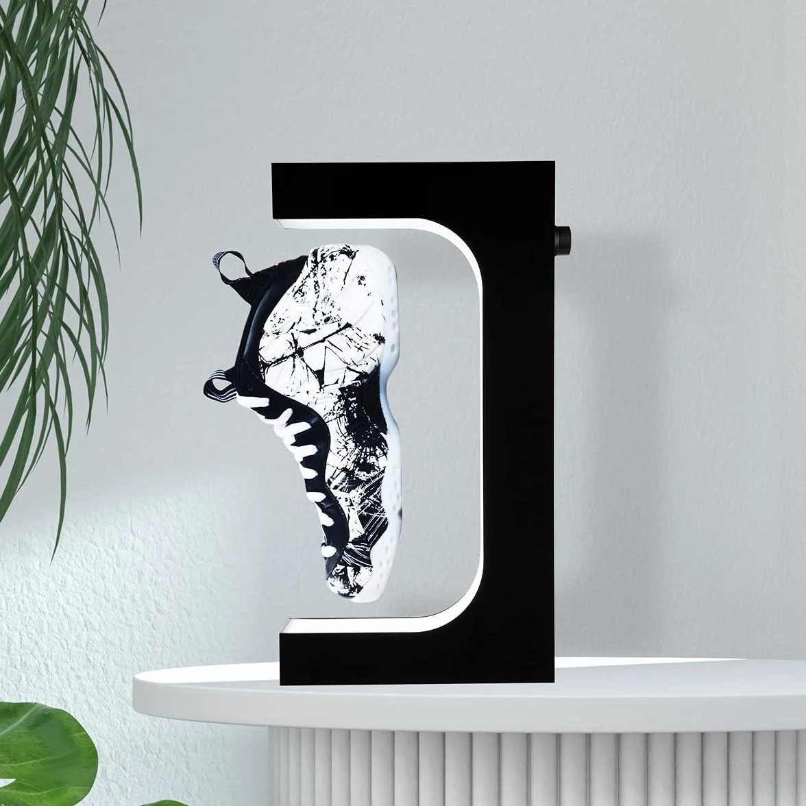 UVEHAS Espositore galleggiante per scarpe Supporto per scarpe a levitazione magnetica con luce LED Portaoggetti rotante a levitazione per collezionisti di scarpe, decorazione domestica, nero