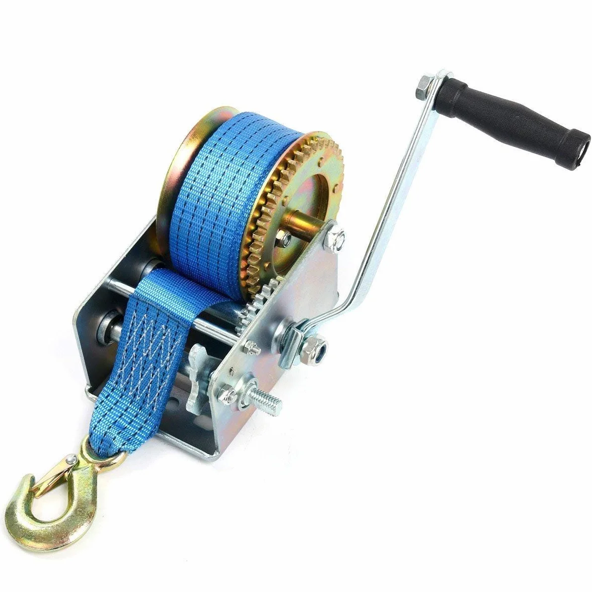 FreeTec Verricello Manuale con Cinghia 1130Kgs (2500Lbs) Argano Manuale con 10 m di Cinghia di Alaggio per Barche Auto
