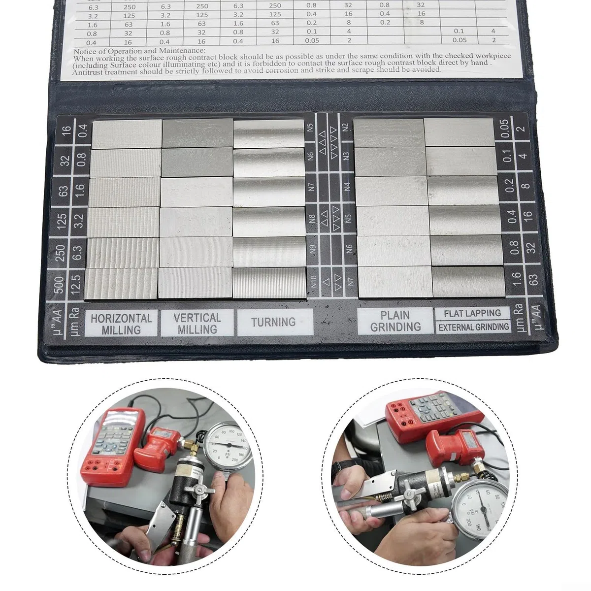 Calibro comparatore di rugosità superficiale esterna con 30 blocchi di campioni di finitura per la misurazione Ra e l'ispezione CNC della lavorazione dei metalli, include standard di lucidatura per