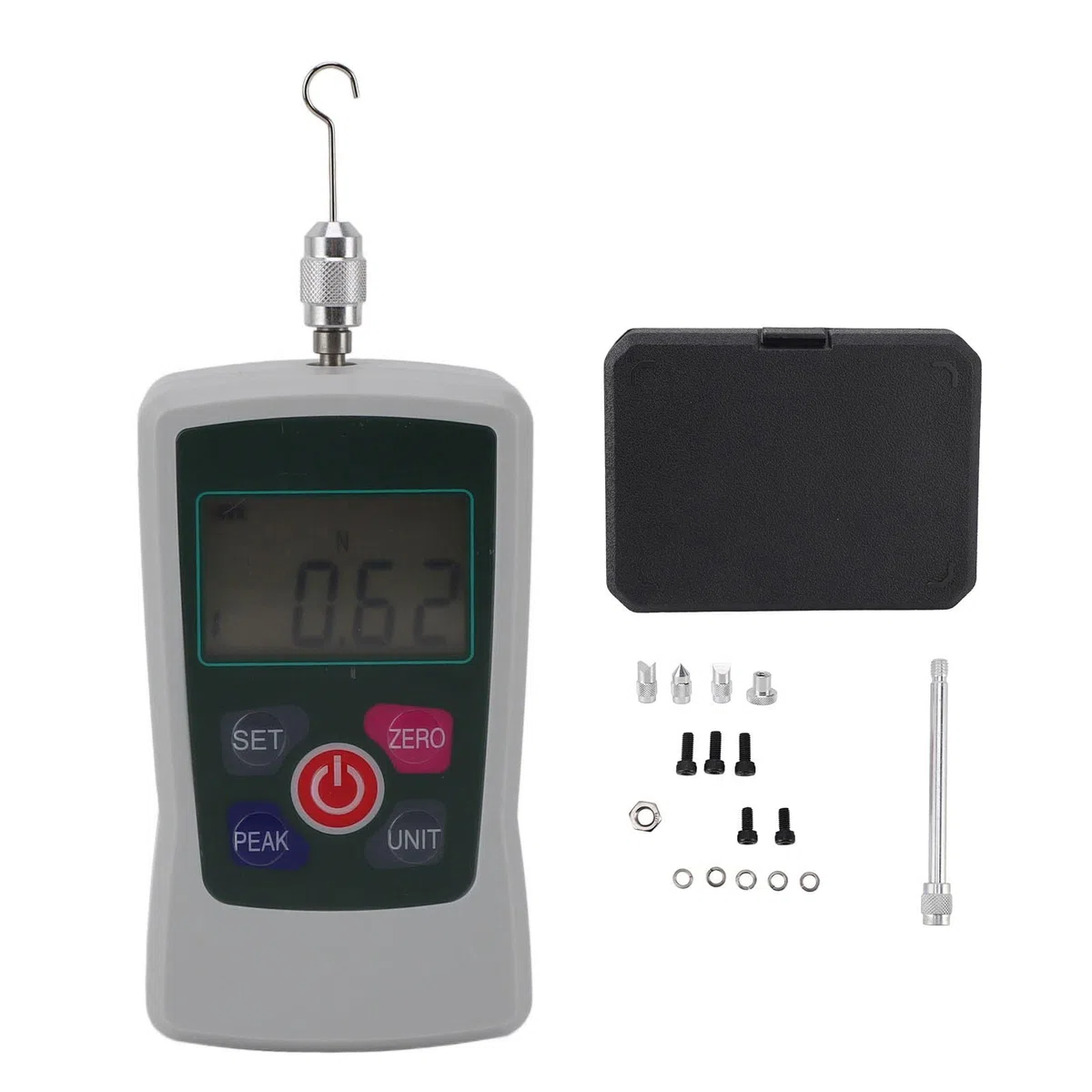 Mini Misuratore di Forza Digitale, Dinamometro per Tester Push Pull 50N con modalità Tempo Reale/Picco/primo Picco, Tester di Pressione e Tensione Portatile con unità N LB Kg Oz,
